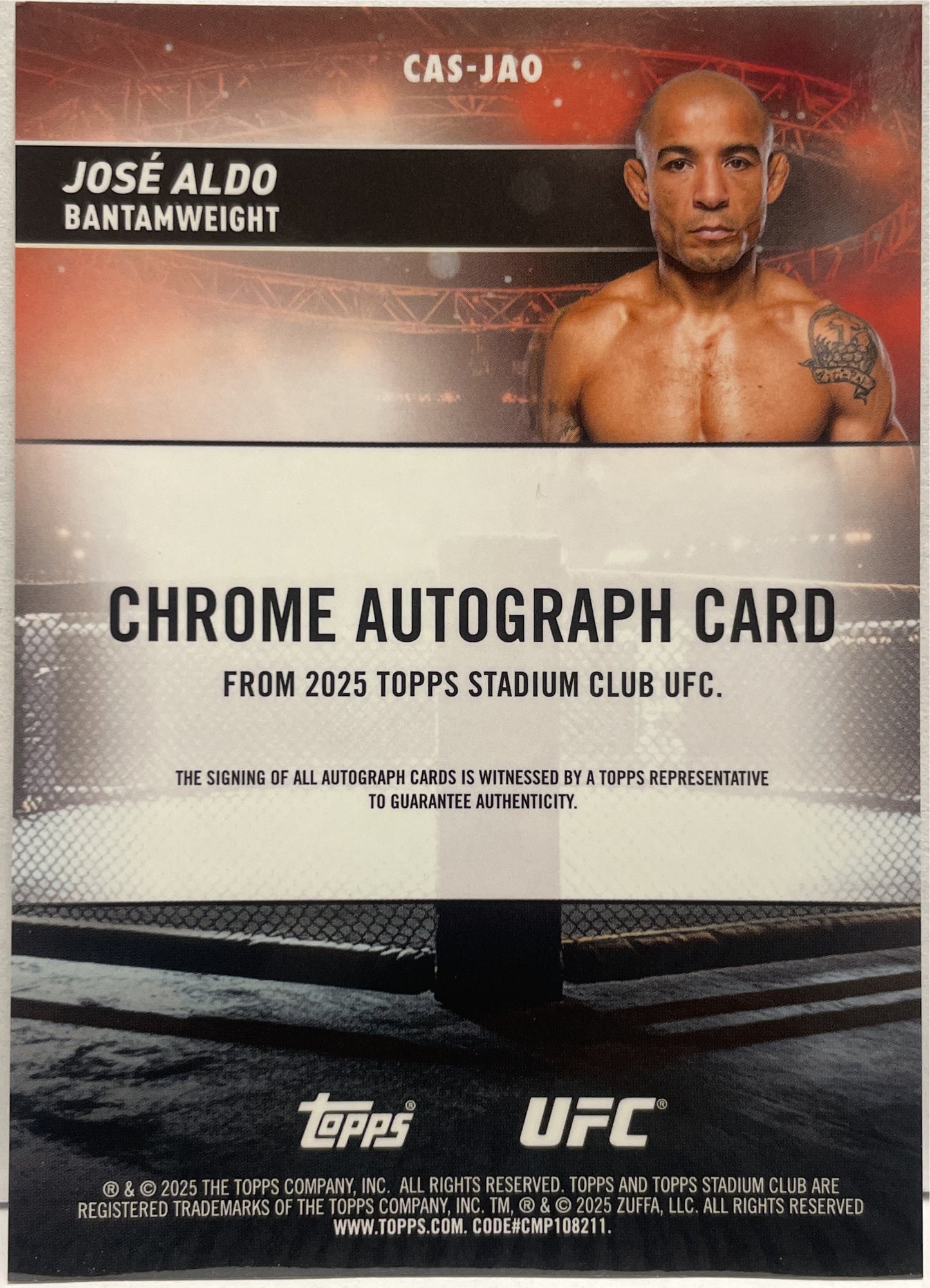 Jose Aldo Autograph On Card Chrome Topps Stadium UFC 2025