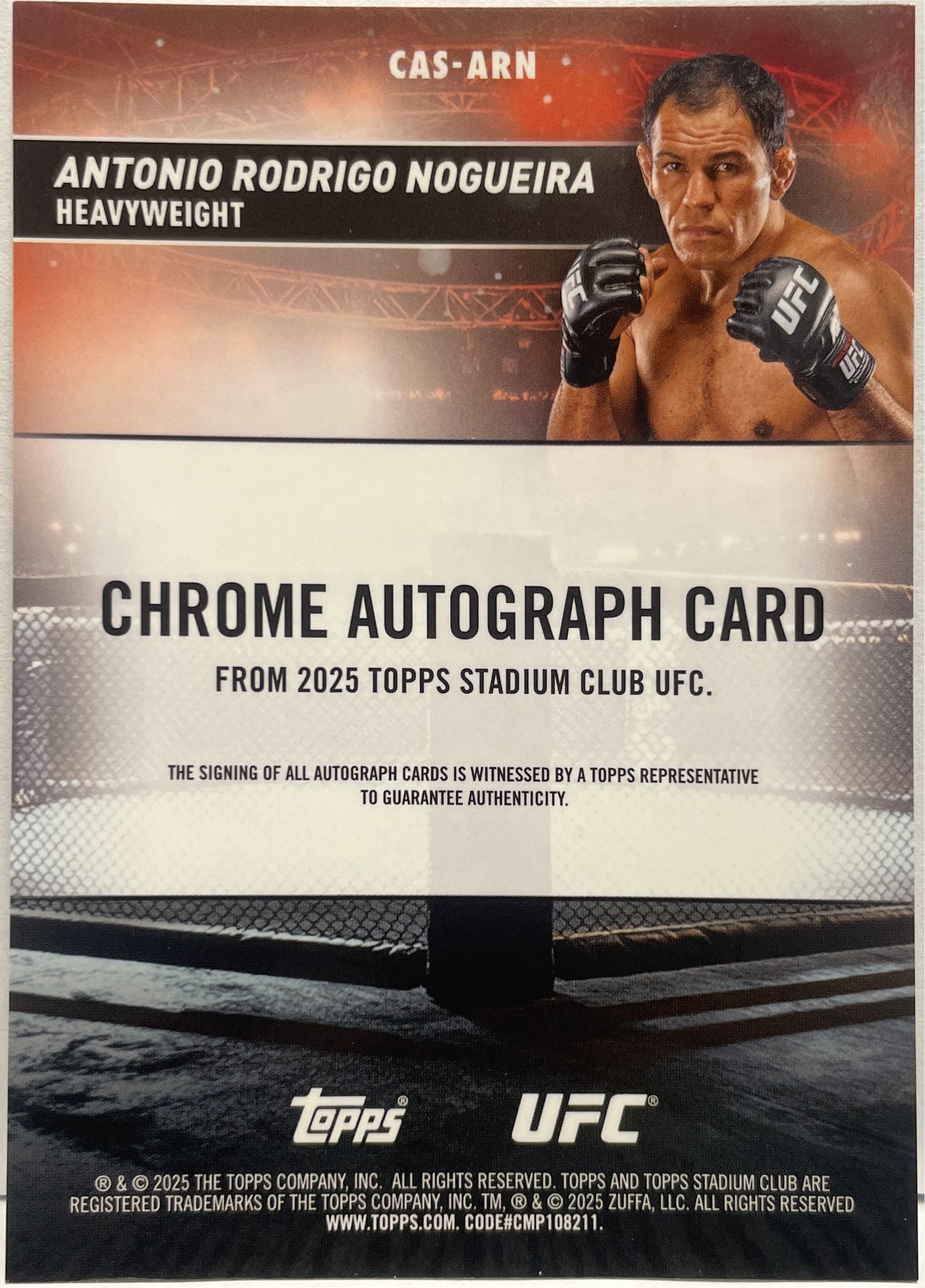 Antonio Rodrigo Nogueira Autograph On Card Chrome Topps Stadium UFC 2025