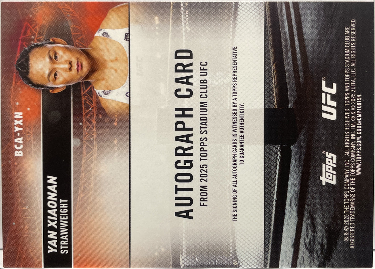 Yan Xiaonan Autograph On Card Topps Stadium UFC 2025