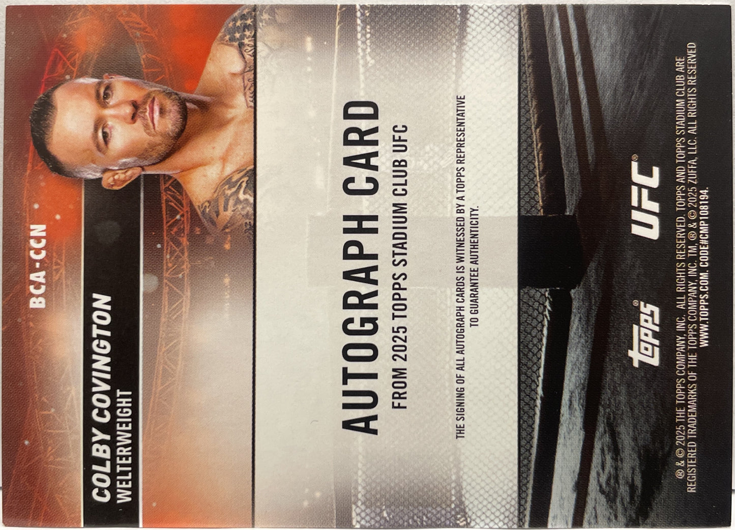 Colby Covington Autograph On Card Topps Stadium UFC 2025