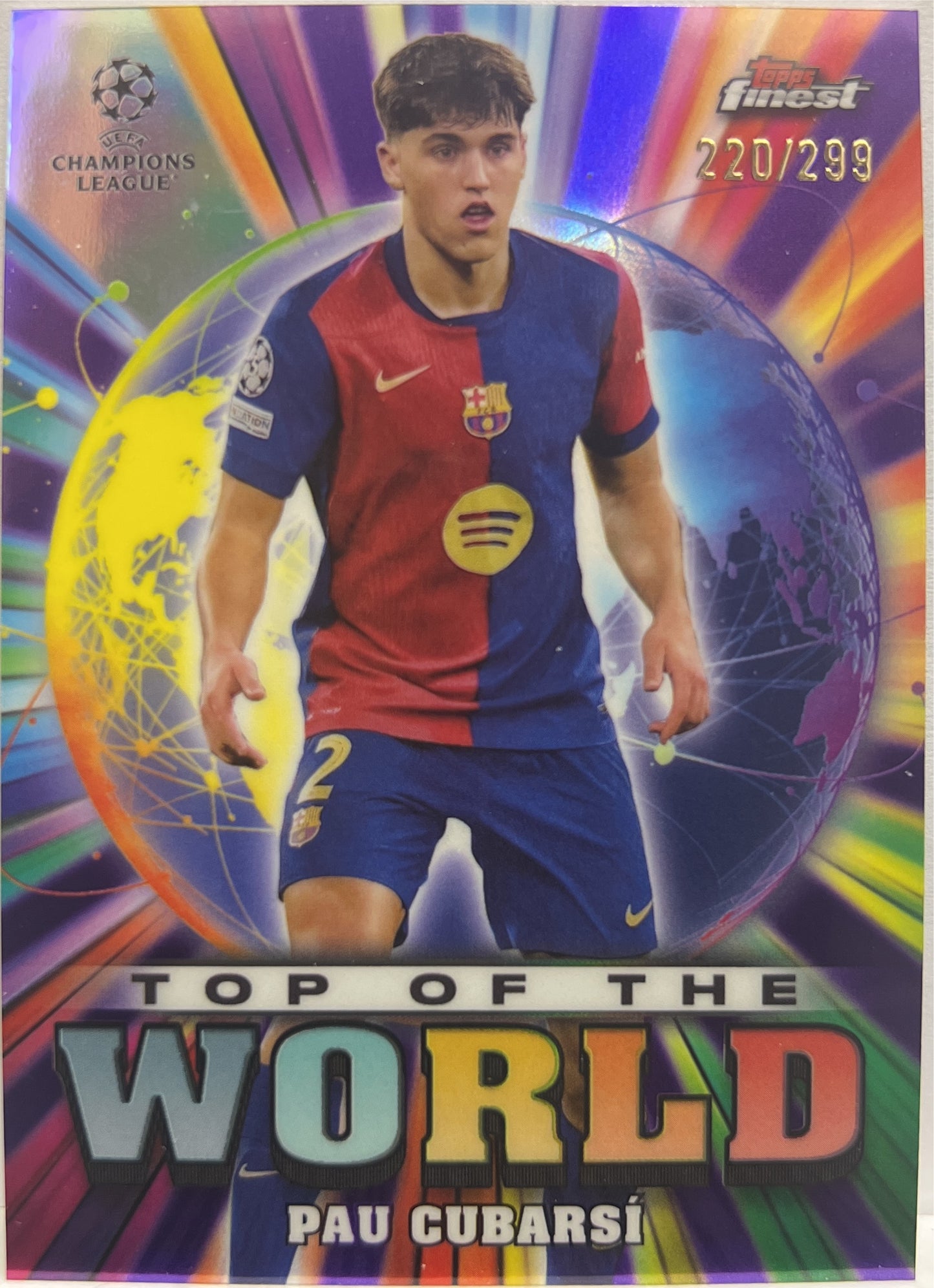 Pau Cubarsi 220/299 Top of The World Purple Topps Finest UCC 2024/25