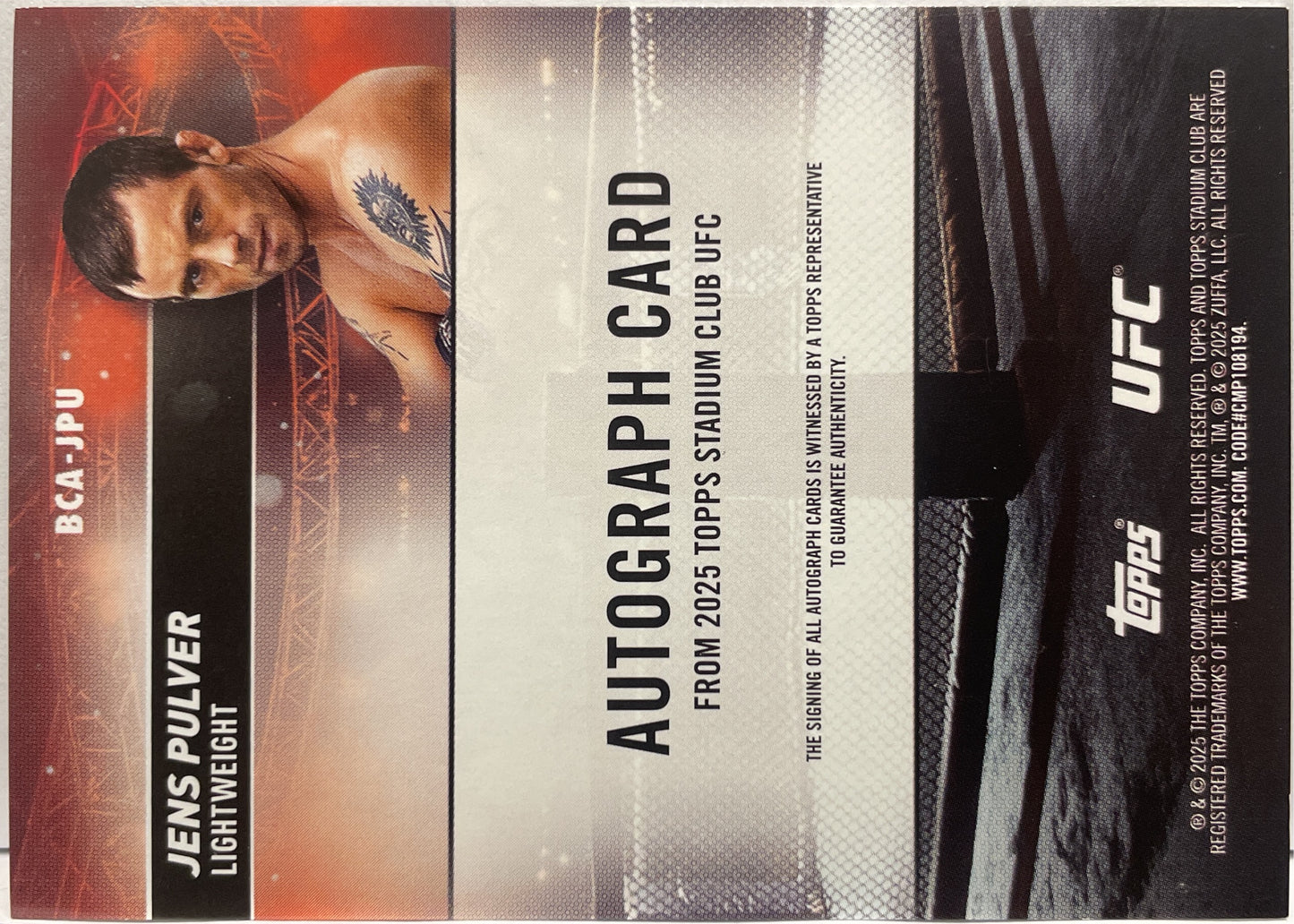 Jens Pulver Autograph On Card Topps Stadium UFC 2025