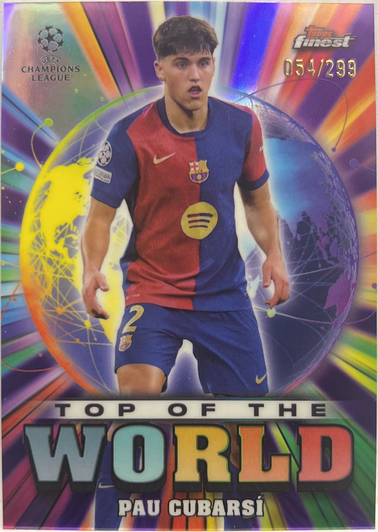 Pau Cubarsi 54/299 Top of The World Purple Topps Finest UCC 2024/25