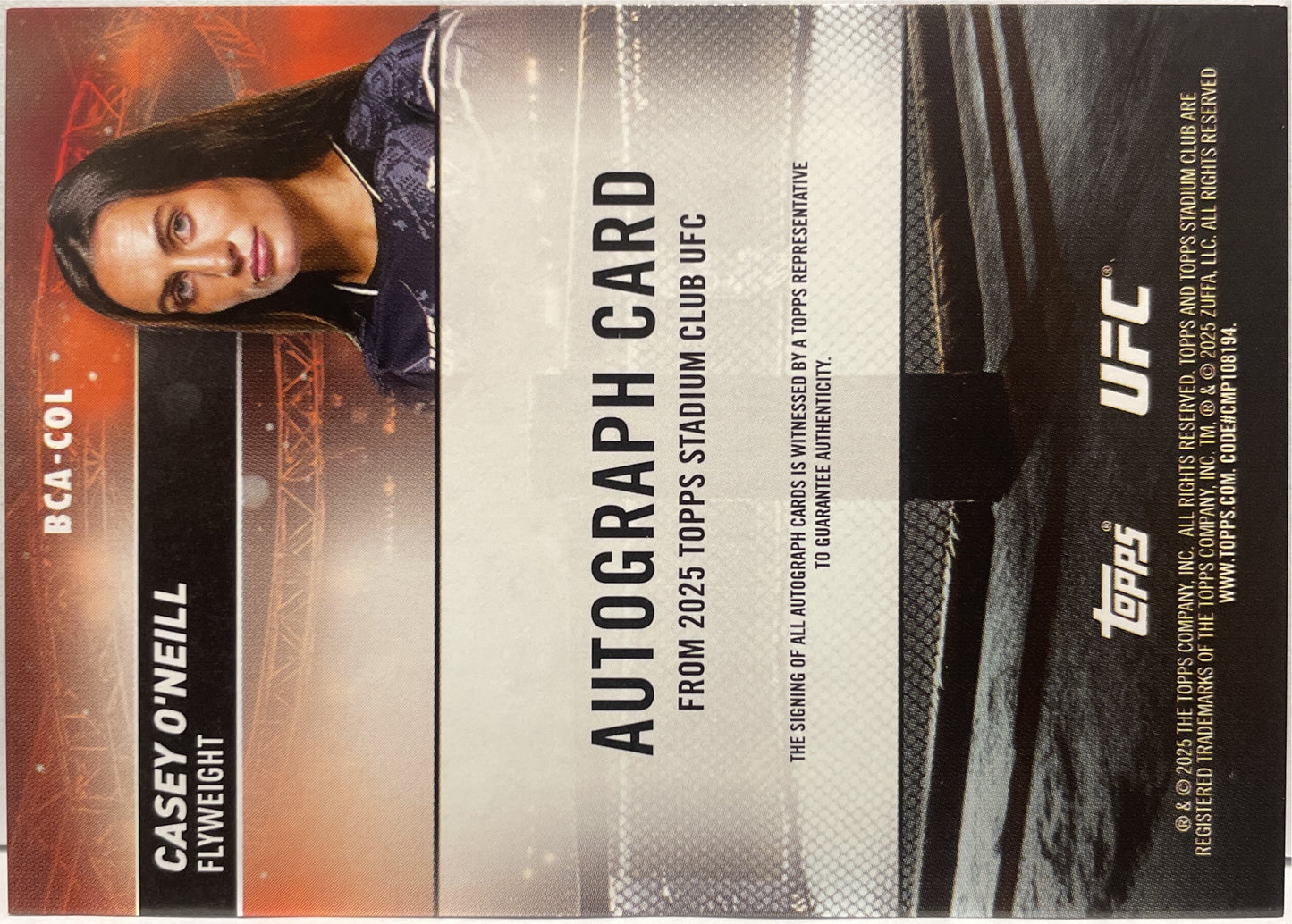 Casey O'Neill Autograph On Card Topps Stadium UFC 2025