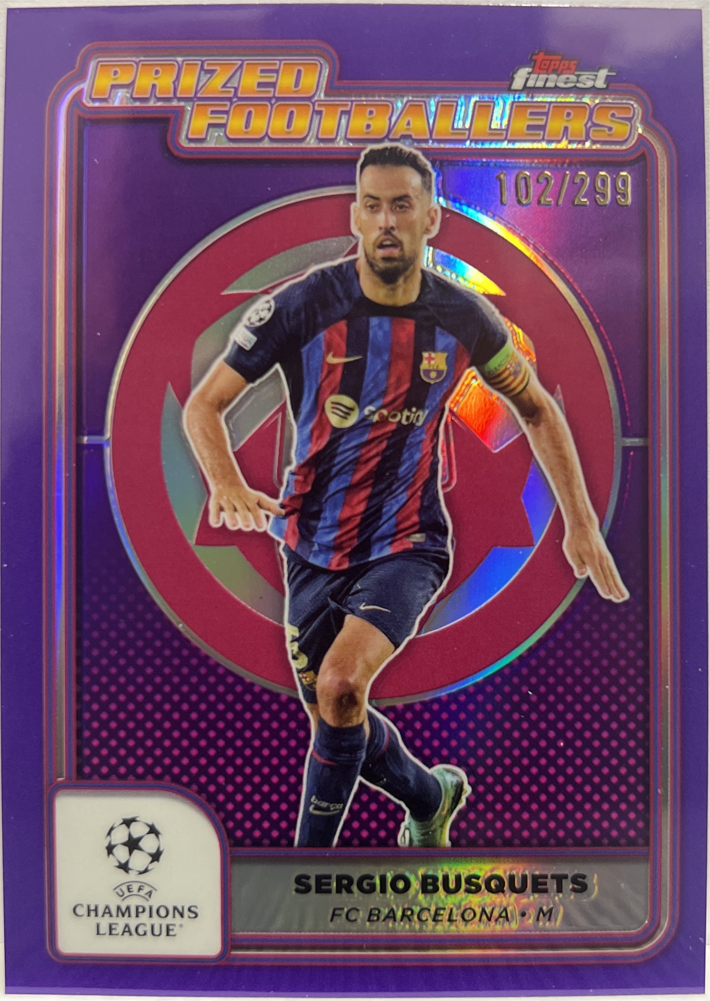Sergio Busquets 102/299 Prized Footballers Purple Topps Finest UCC 2024/25