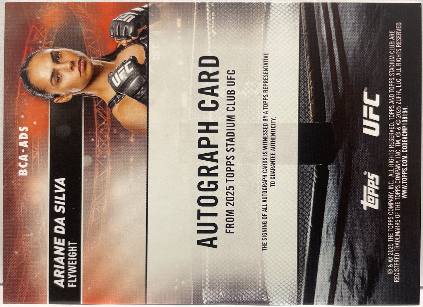 Ariane Da Silva Autograph On Card Topps Stadium UFC 2025
