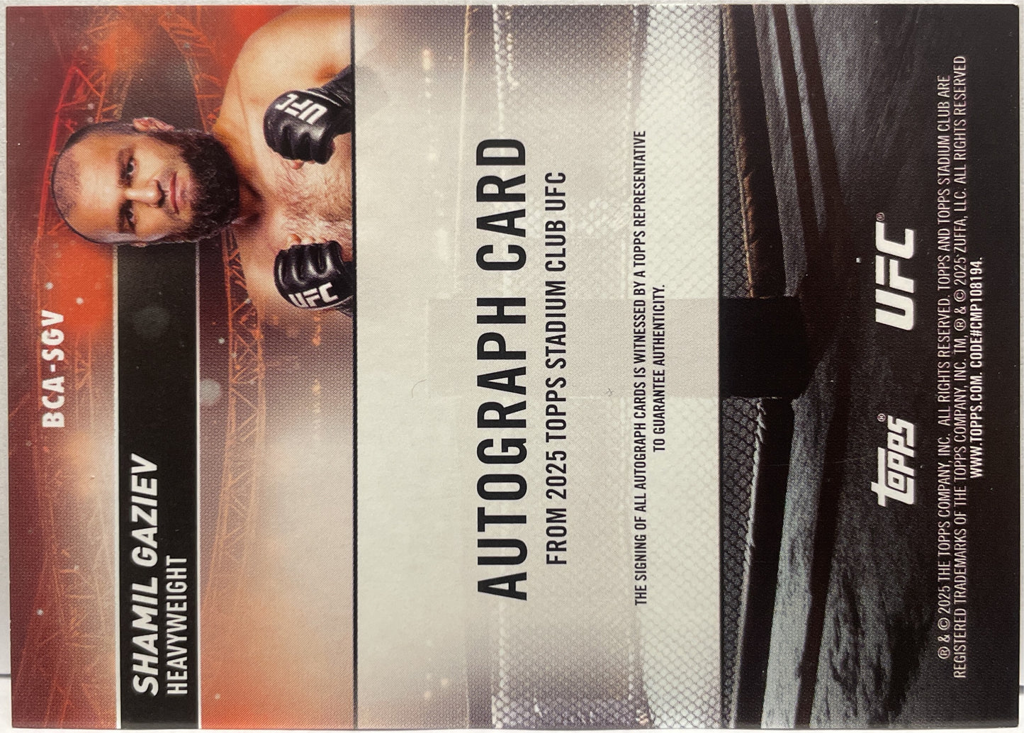 Shamil Gaziev Rookie Autograph On Card Topps Stadium UFC 2025