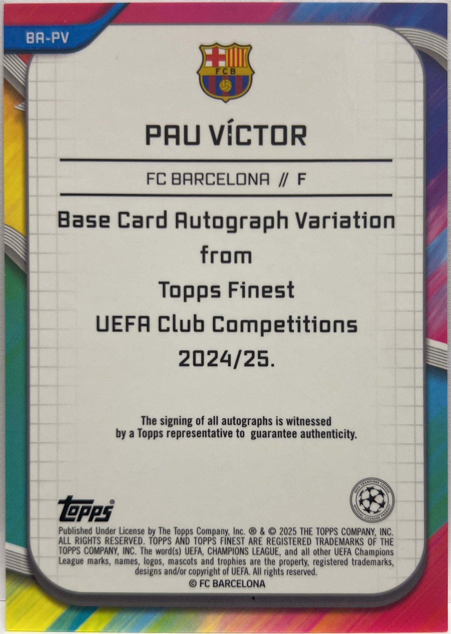 Pau Victor 19/75 Rookie Autograph Magenta Wave Topps Finest UCC 2024/25