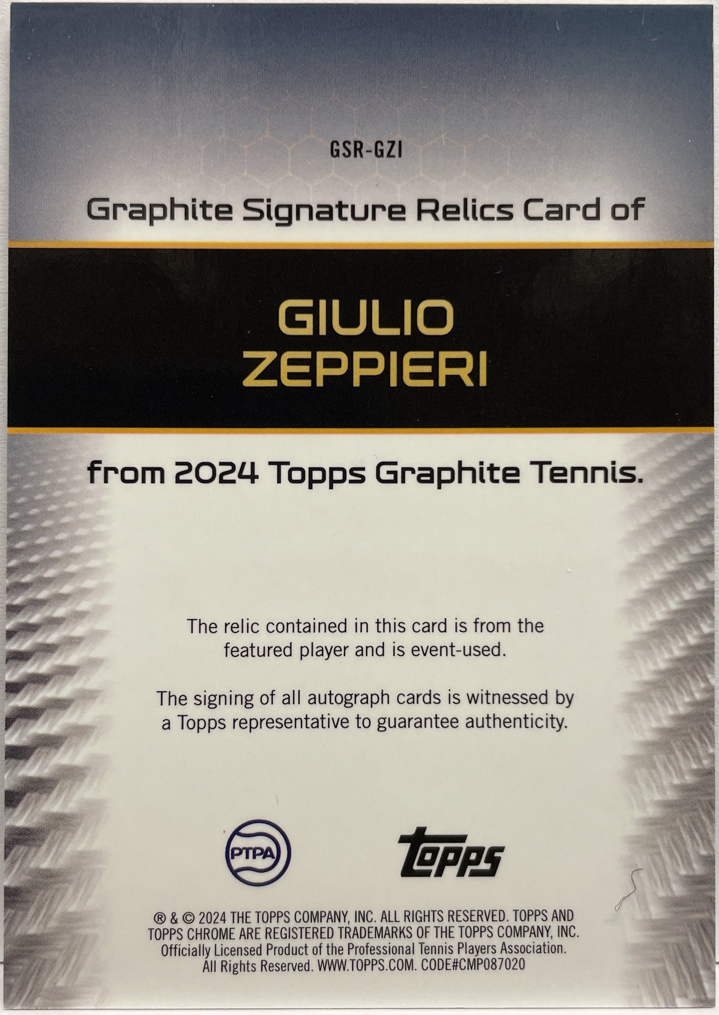 Giulio Zeppieri Patch Autograph Topps Tennis Graphite 2024
