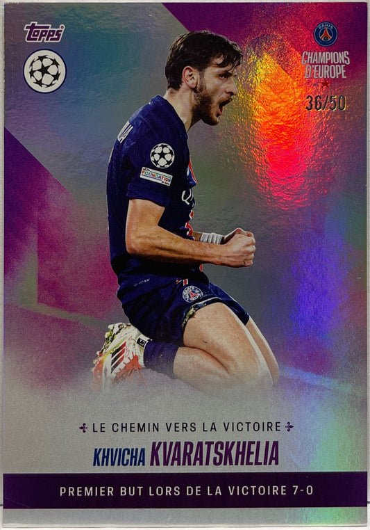 Khvicha Kvaratskhelia 36/50 Topps PSG Champion D'Europe 2024/25