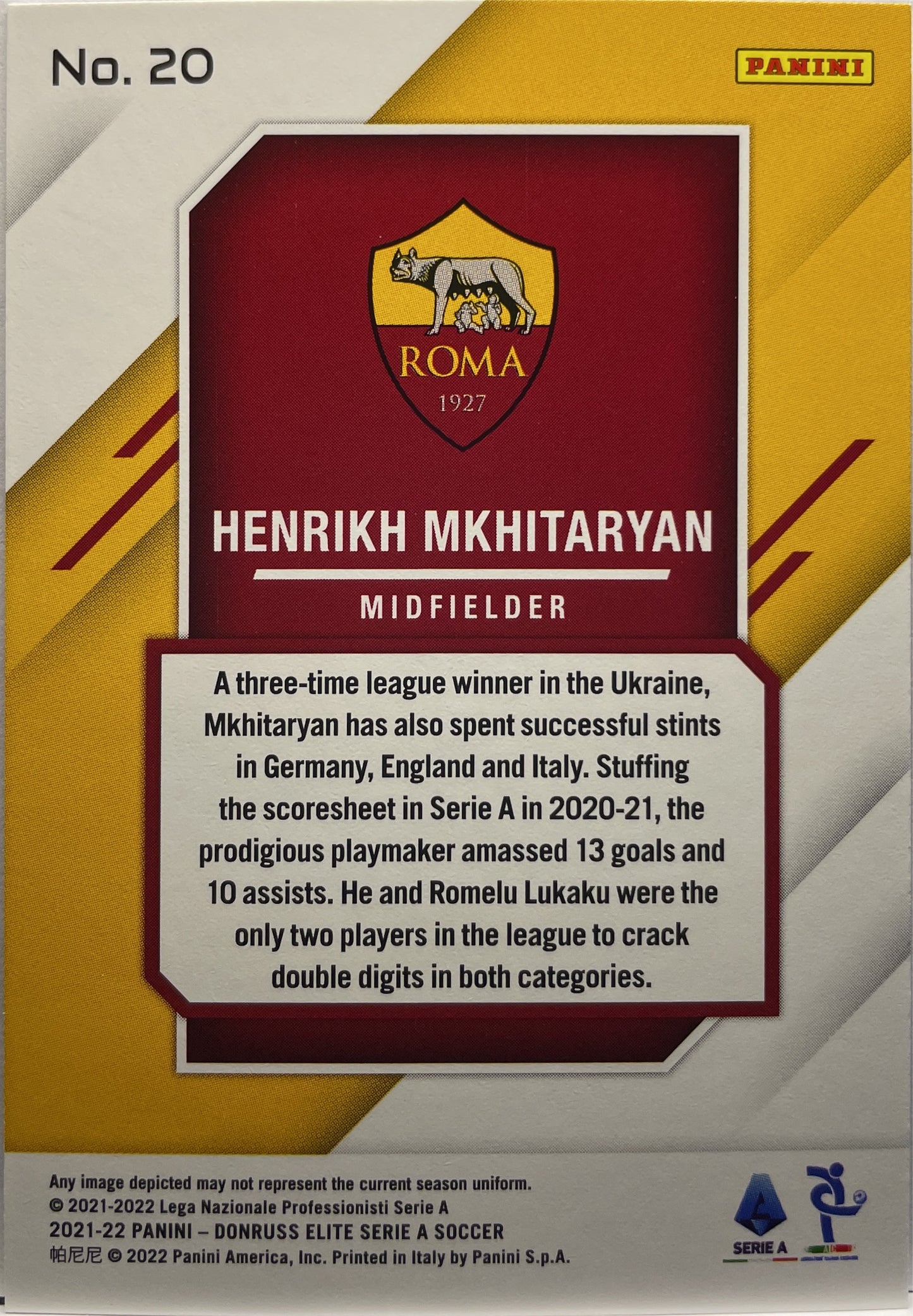 Henrikh Mkhitaryan 10/75 Orange Donruss Elite Serie A 2021/22