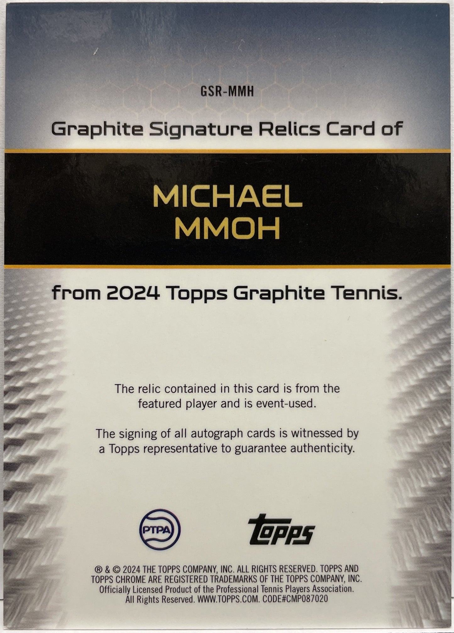 Michael Mmoh Patch Autograph Topps Tennis Graphite 2024
