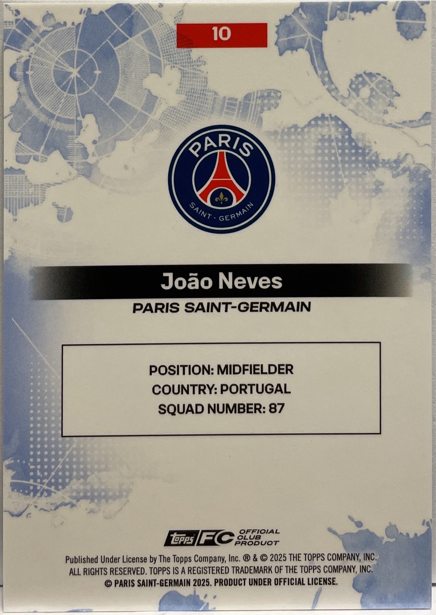 Joao Neves 24/75 Green Topps PSG Exhibition 2024/25