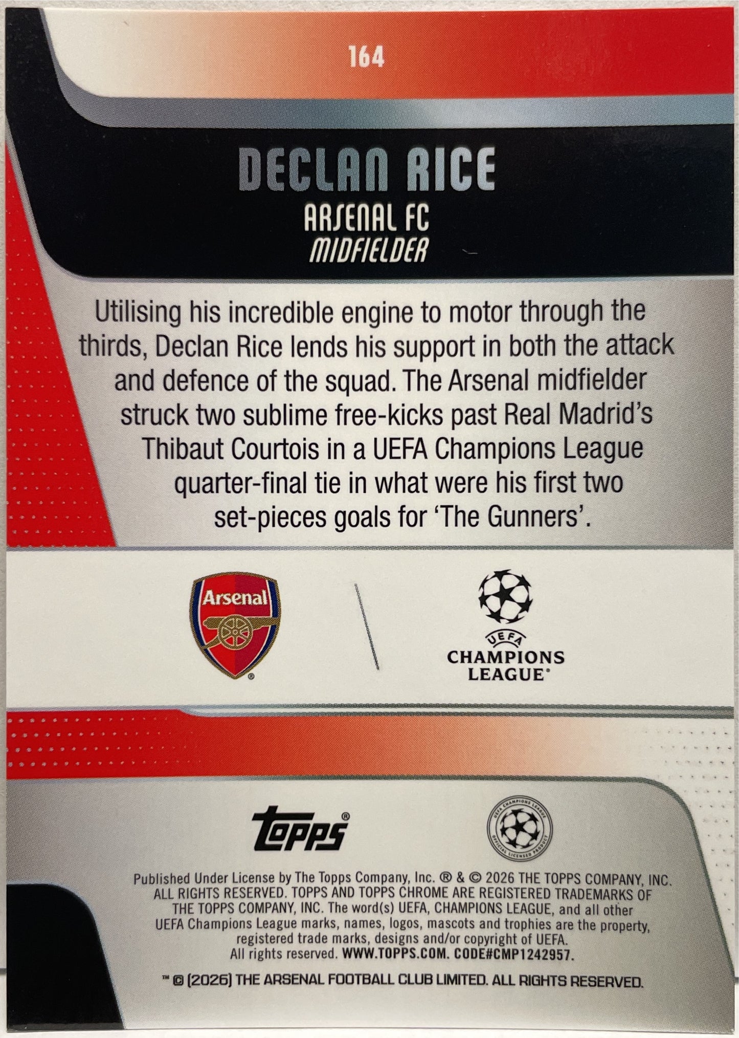 Declan Rice 41/50 Gold Geometric Topps Chrome UCC 2025/26