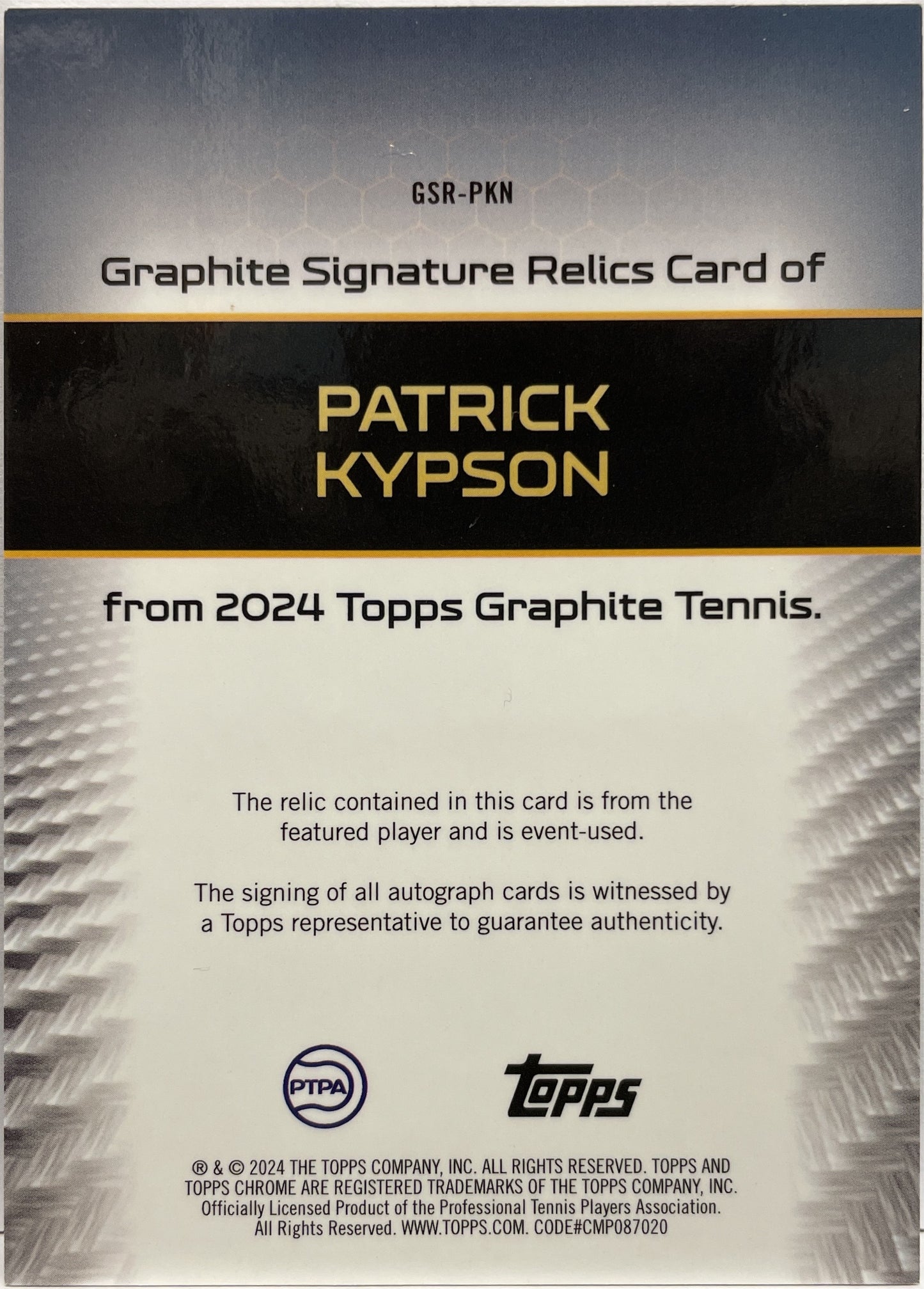 Patrick Kypson Patch Autograph Topps Tennis Graphite 2024