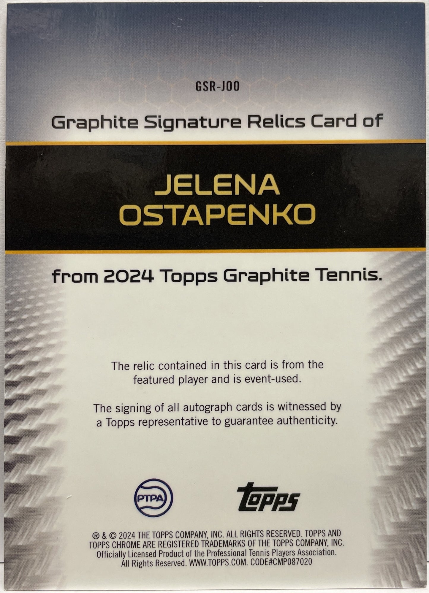 Jelena Ostapenko 1/15 Patch Autograph Topps Tennis Graphite 2024