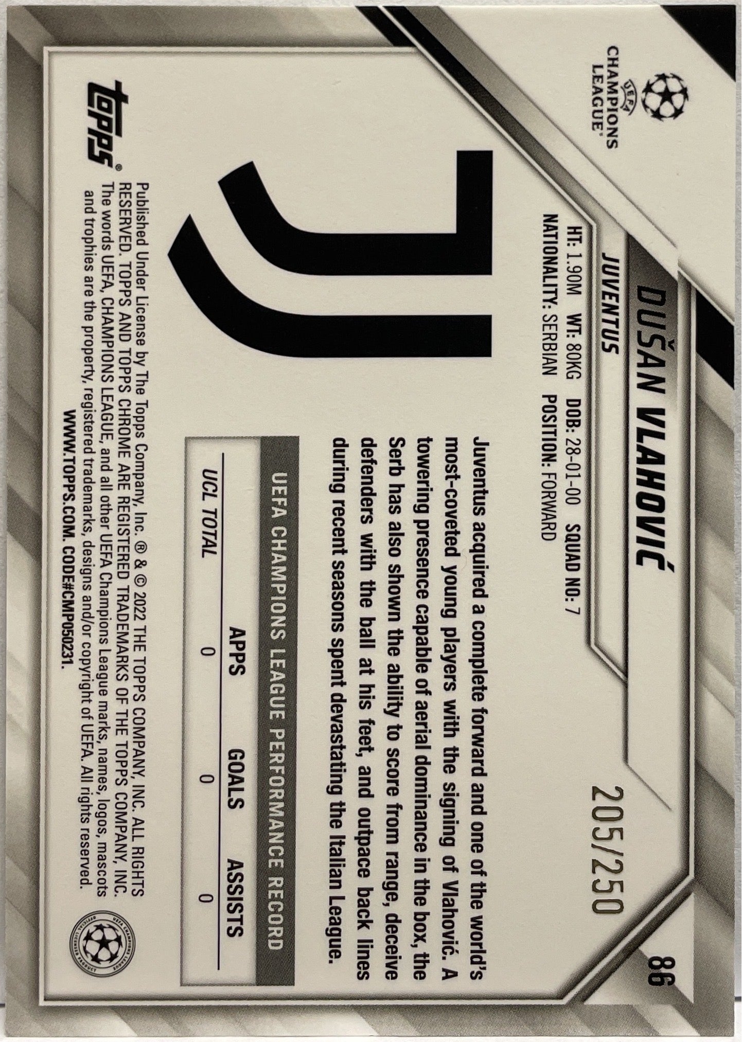 Dusan Vlahovic 205/250 Purple Mini Diamond Topps Chrome UCL 2021/22