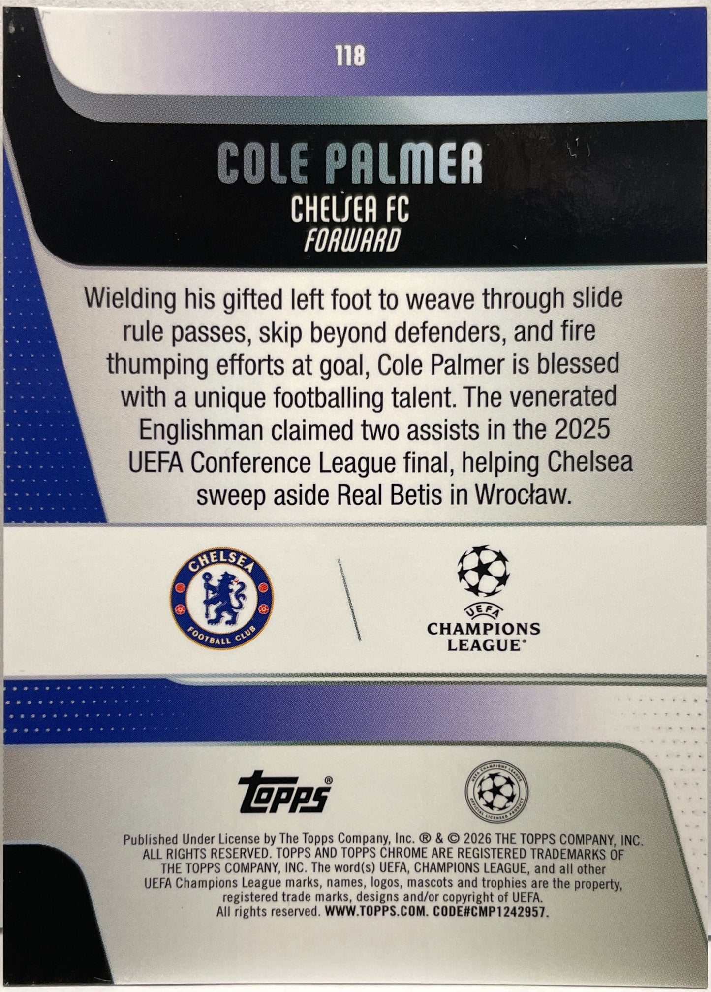 Cole Palmer 47/75 Purple Topps Chrome UCC 2025/26