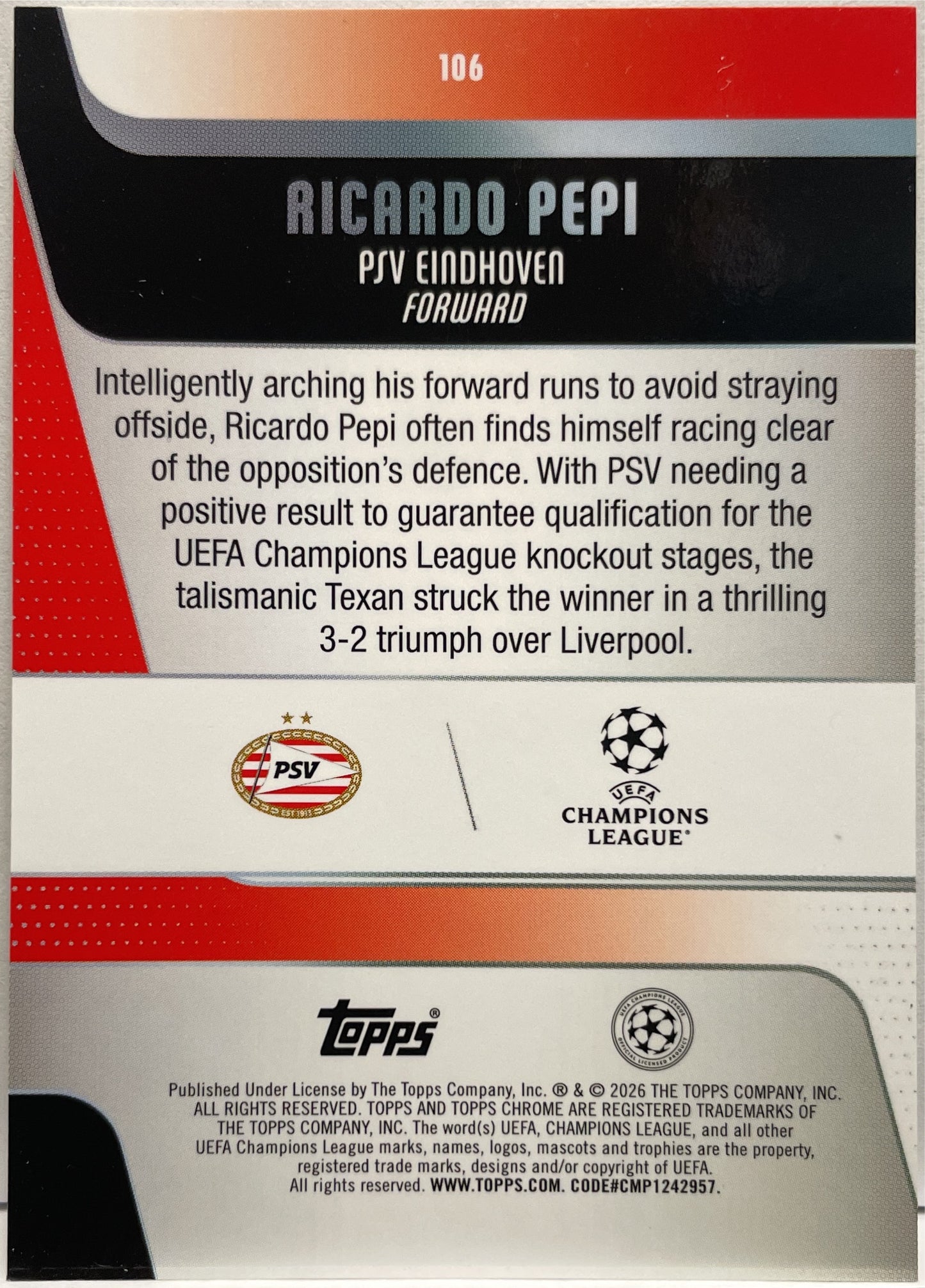 Ricardo Pepi 23/50 Gold Topps Chrome UCC 2025/26