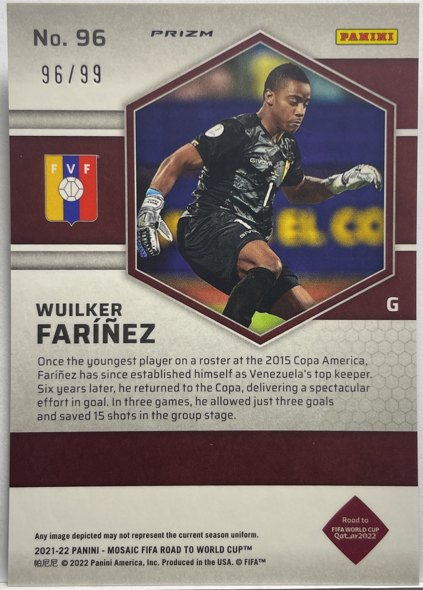 Wuilker Farinez 96/99 Rookie Blue Mosaic Road To Qatar 2021/22