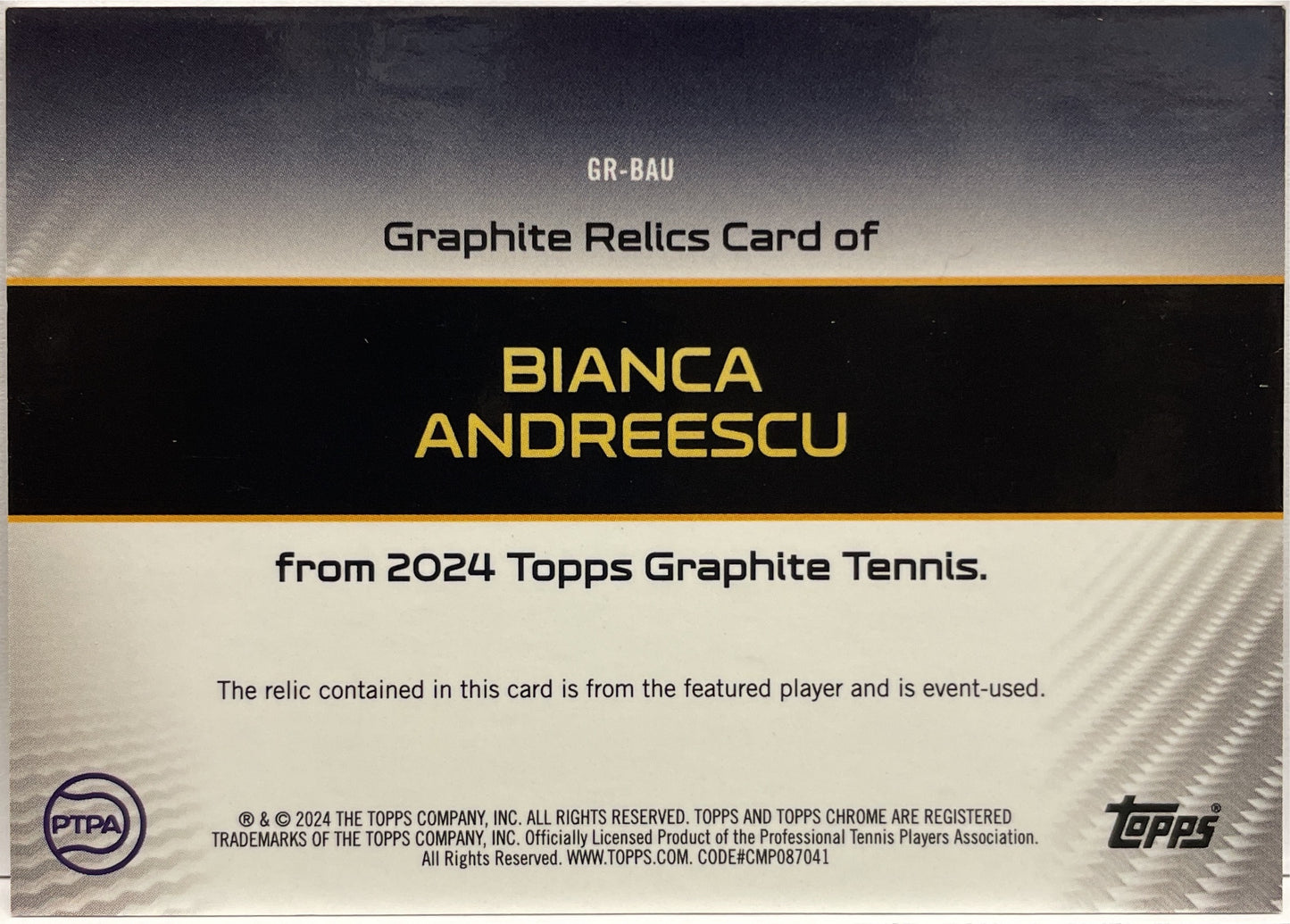 Bianca Andreescu 10/25 Patch Topps Tennis Graphite 2024
