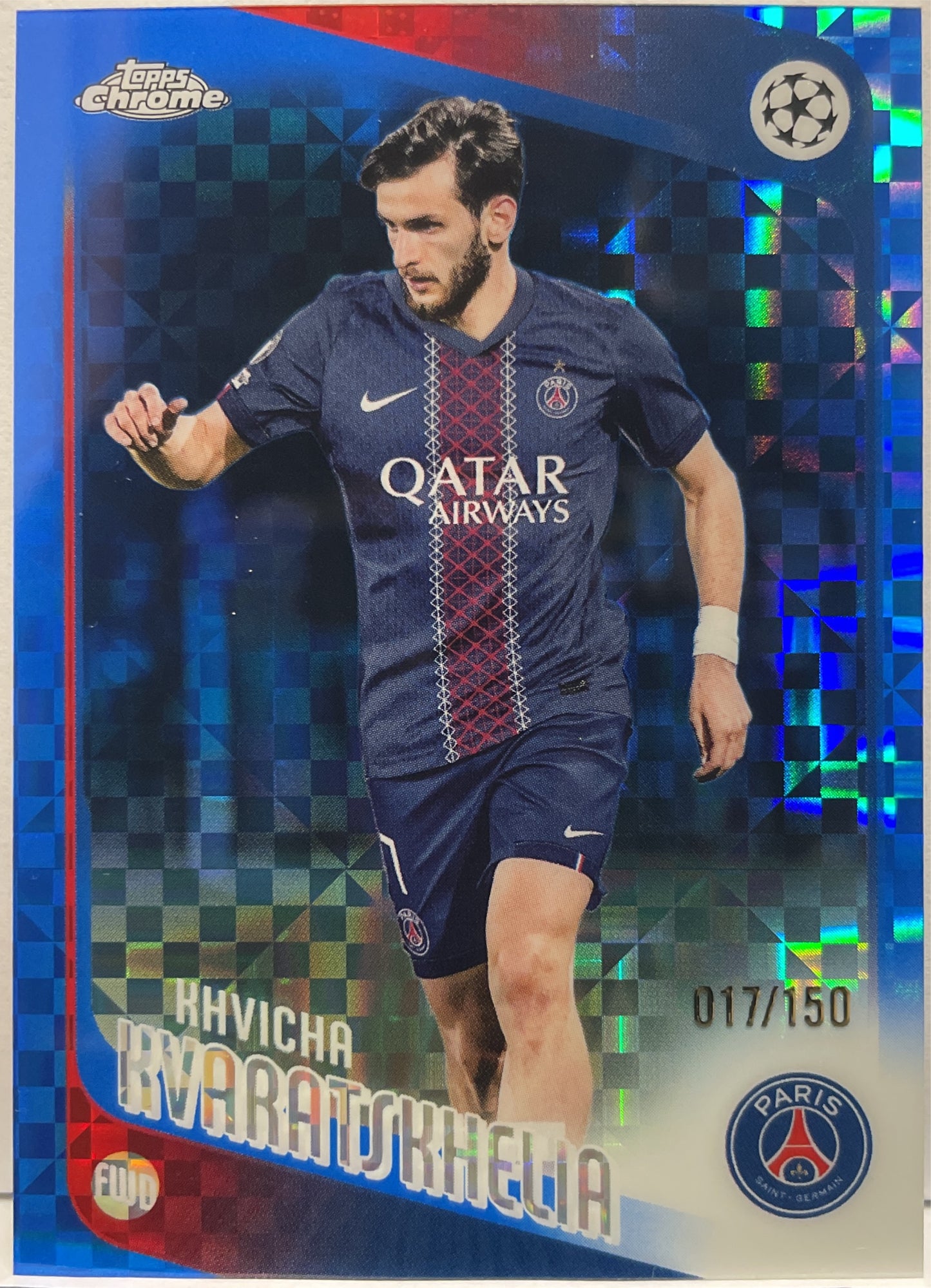 Khvicha Kvaratskhelia 17/150 Blue Geometric Topps Chrome UCC 2025/26