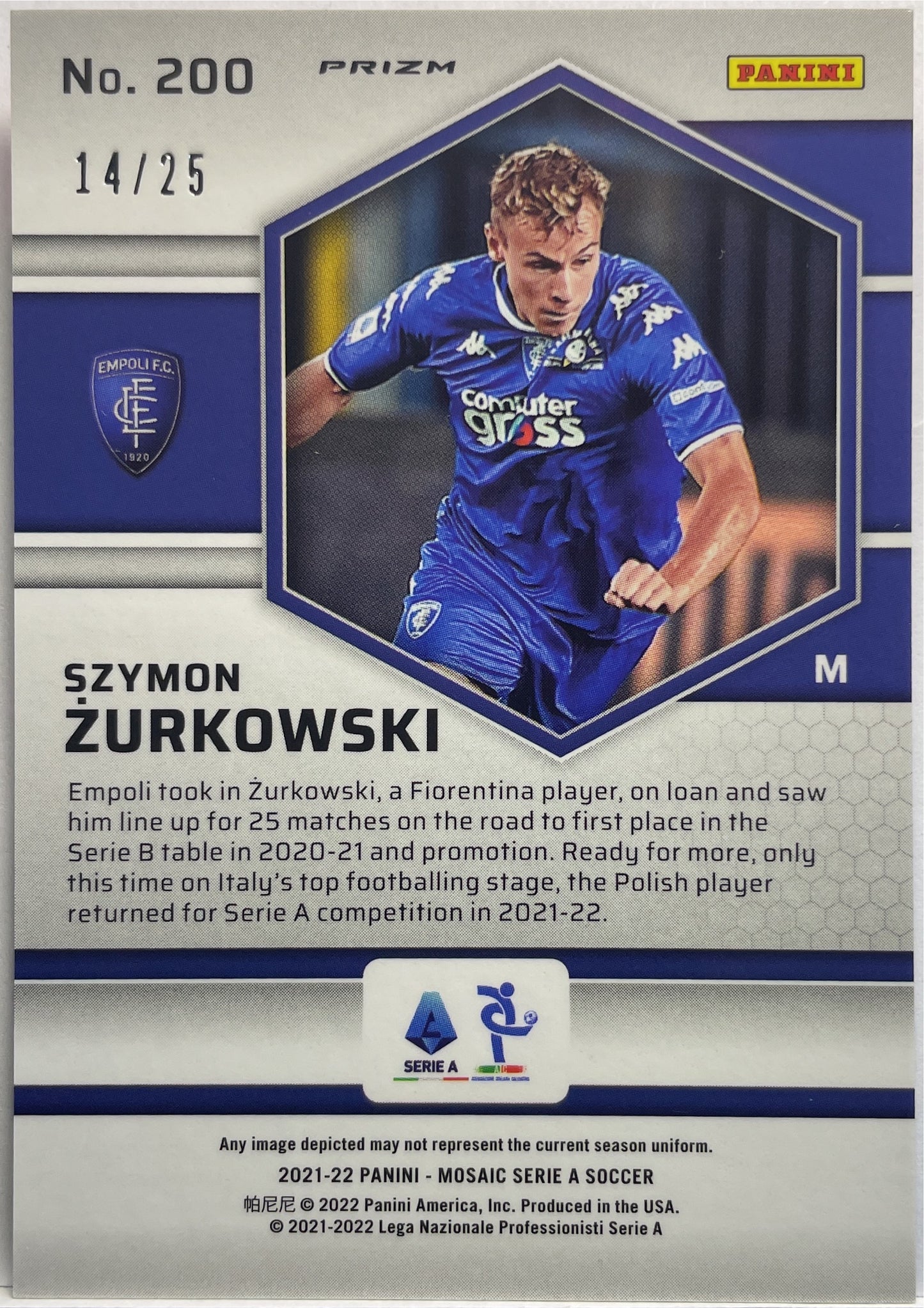 Szymon Zurkowski 14/25 Rookie Pink Mosaic Serie A 2021/22