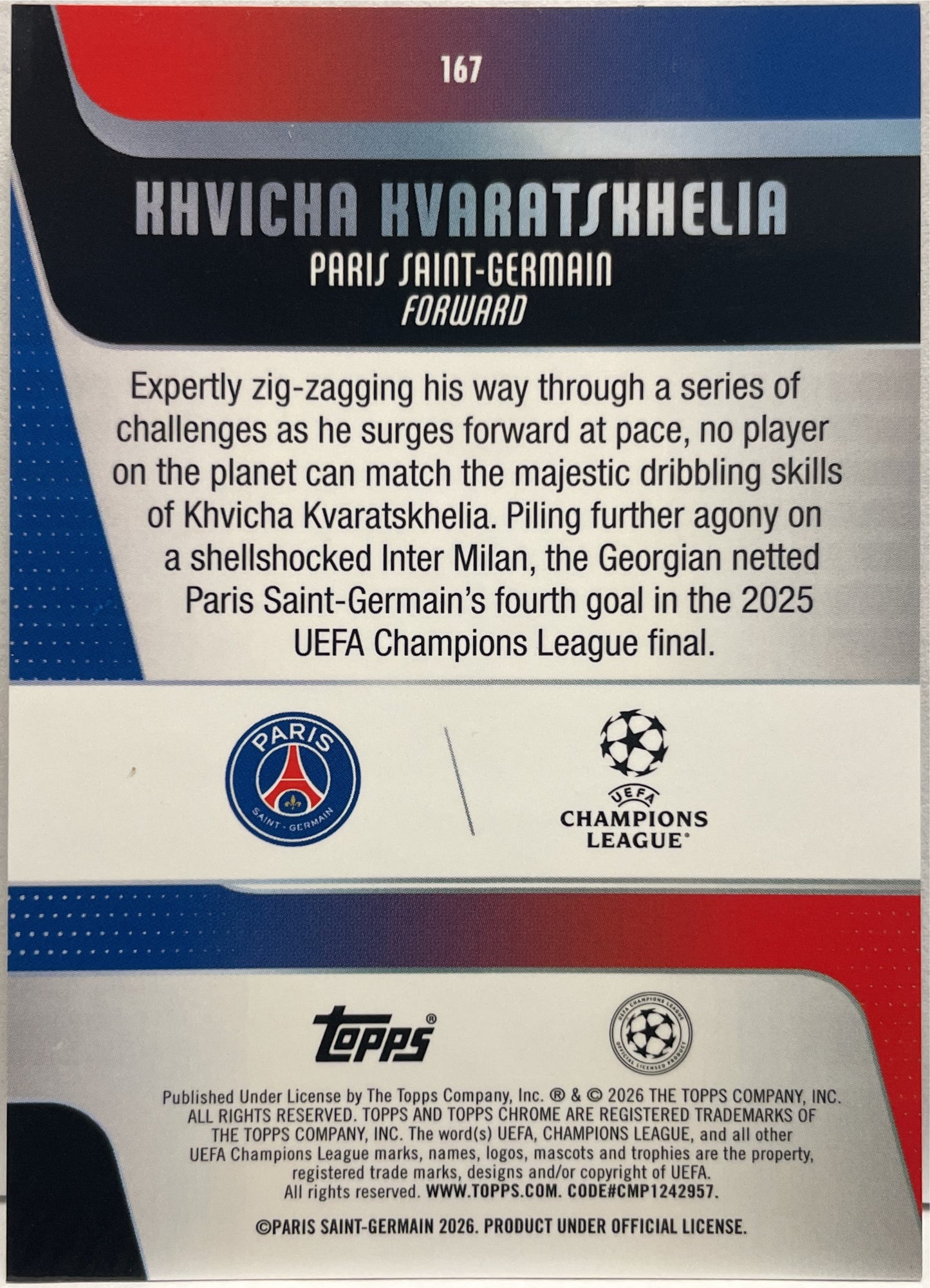 Khvicha Kvaratskhelia 17/150 Blue Geometric Topps Chrome UCC 2025/26