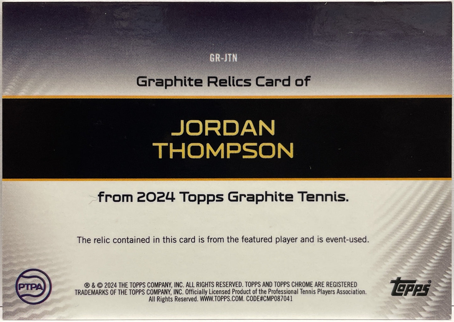 Jordan Thompson Patch Topps Tennis Graphite 2024