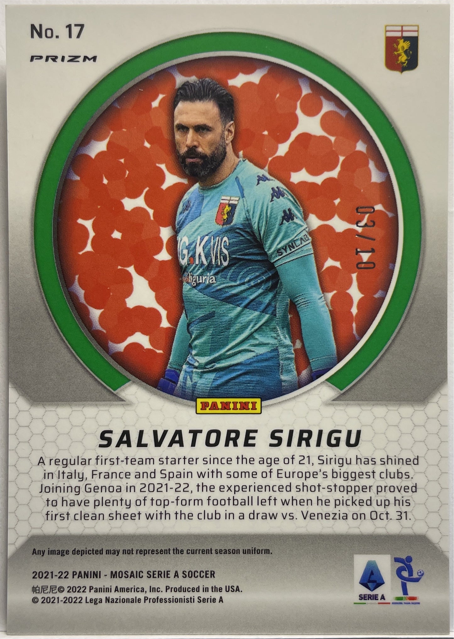 Salvatore Sirigu 3/10 Gold International Men Of Mastery Mosaic Serie A 2021/22