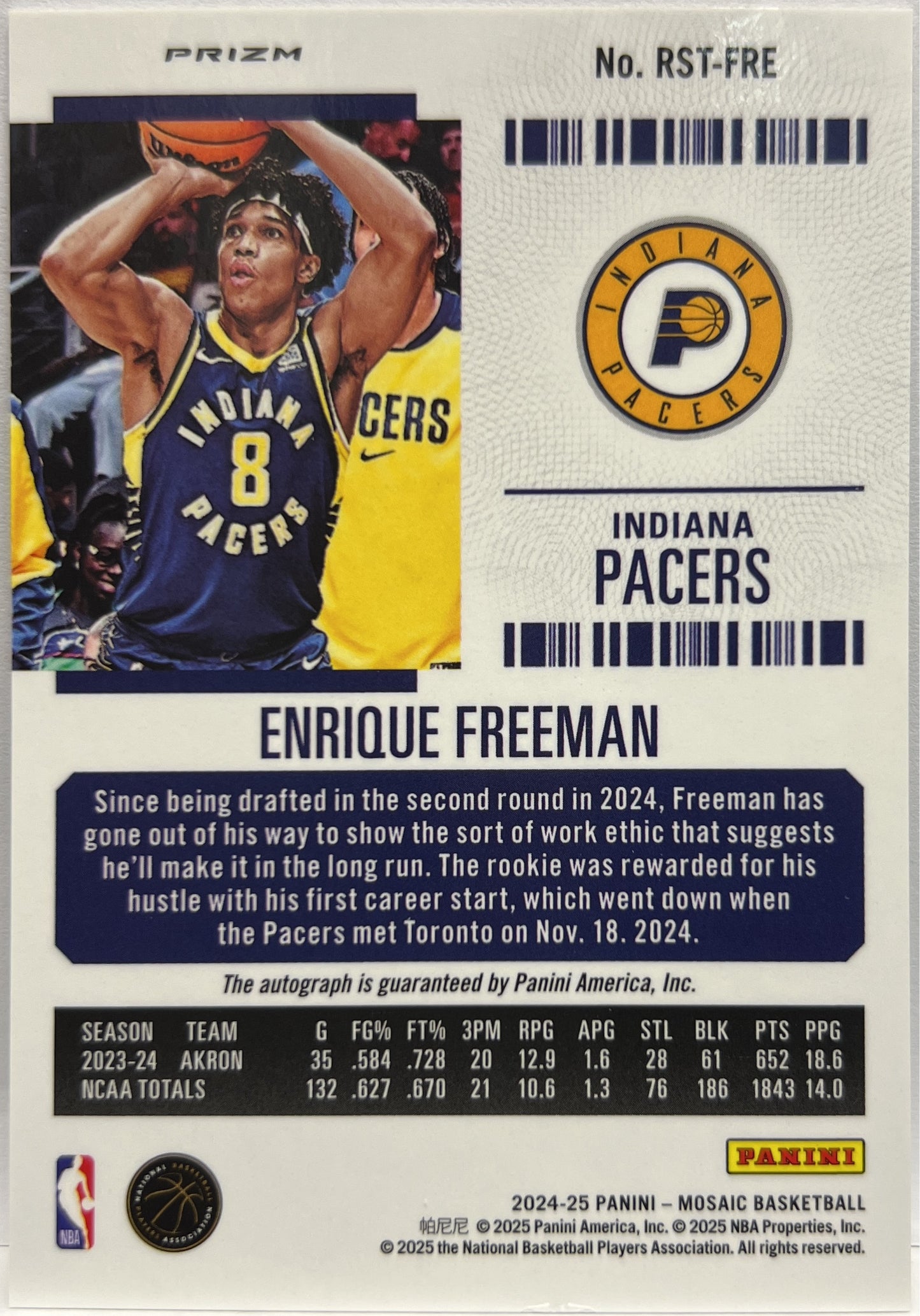 Enrique Freeman Rookie Autograph International Mosaic Basketball NBA 2024/25