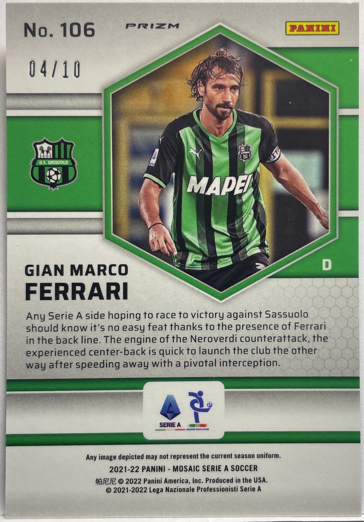 Gian Marco Ferrari 4/10 Rookie  Red/Gold Choice T-Mall Mosaic Serie A 2021/22