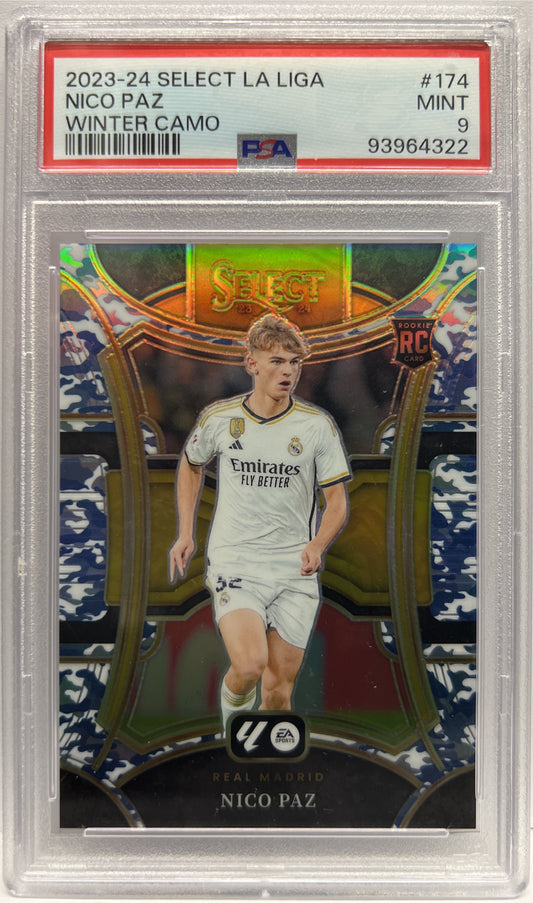 Nico Paz 6/99 Rookie Mezzanine Winter Camo Select La Liga 2023/24 PSA 9