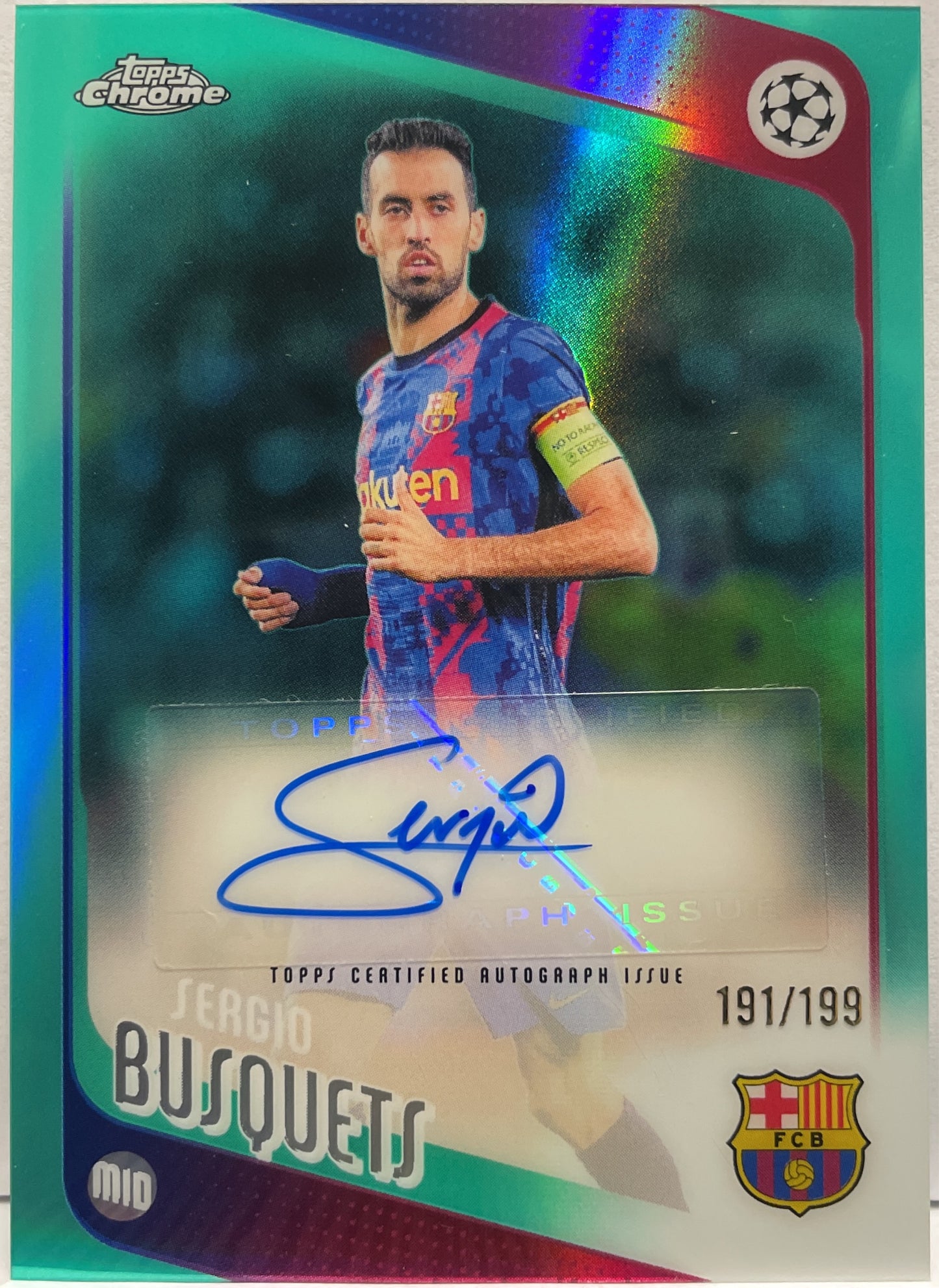 Sergio Busquets 191/199 Autograph Aqua Topps Chrome UCC 2025/26