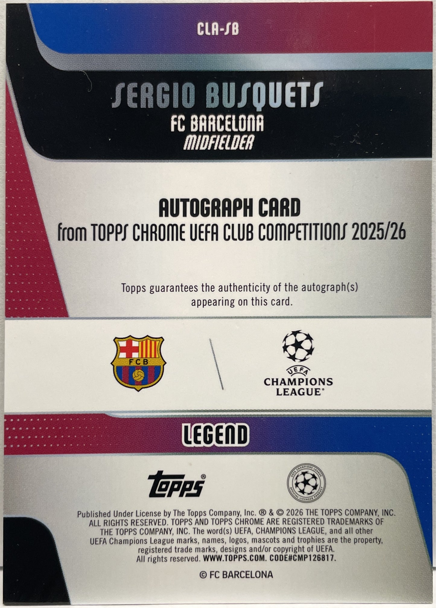 Sergio Busquets 191/199 Autograph Aqua Topps Chrome UCC 2025/26
