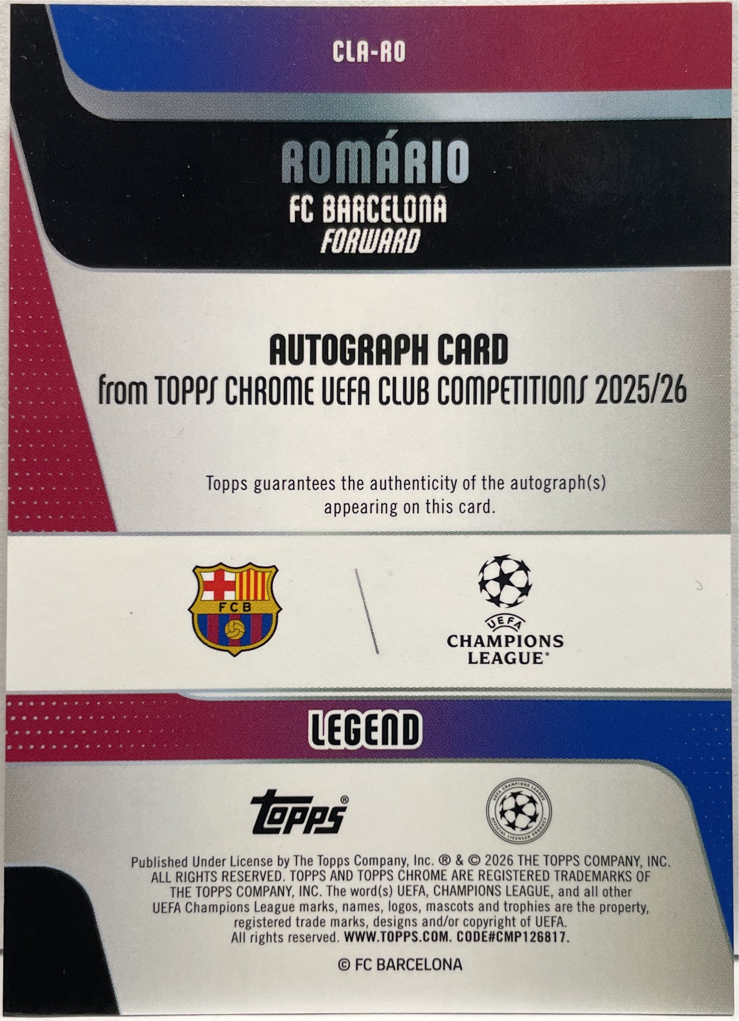 Romario 56/75 Autograph Purple Topps Chrome UCC 2025/26