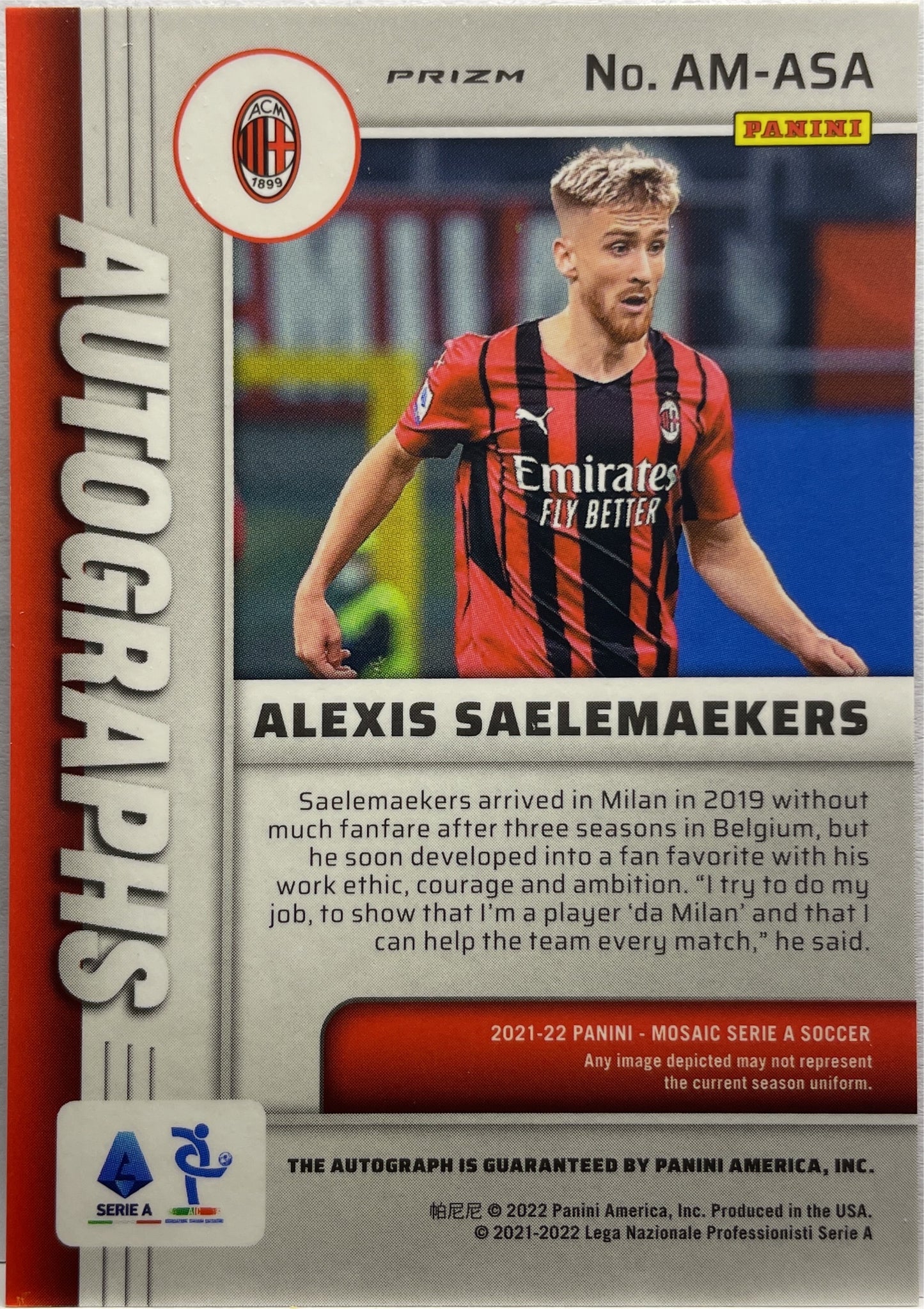 Alexis Saelemaekers Autograph Mosaic Serie A 2021/22