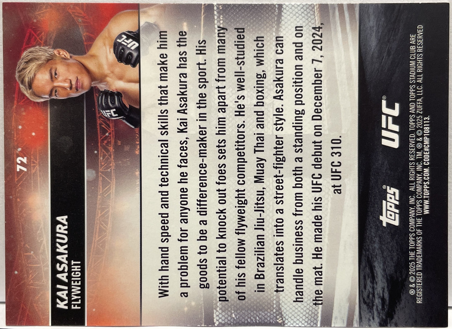 Kai Asakura 74/75 Rookie Purple Topps Stadium UFC 2025
