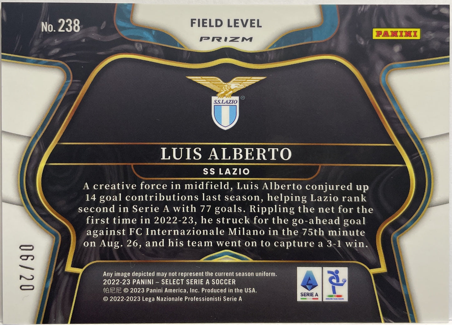 Luis Alberto 6/20 Zebra Field Level Select Serie A 2022/23