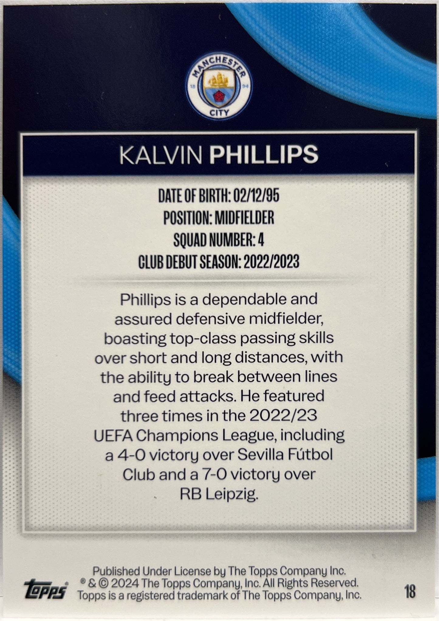 Kalvin Phillips 52/180 Manchester City Team Set 2023/24
