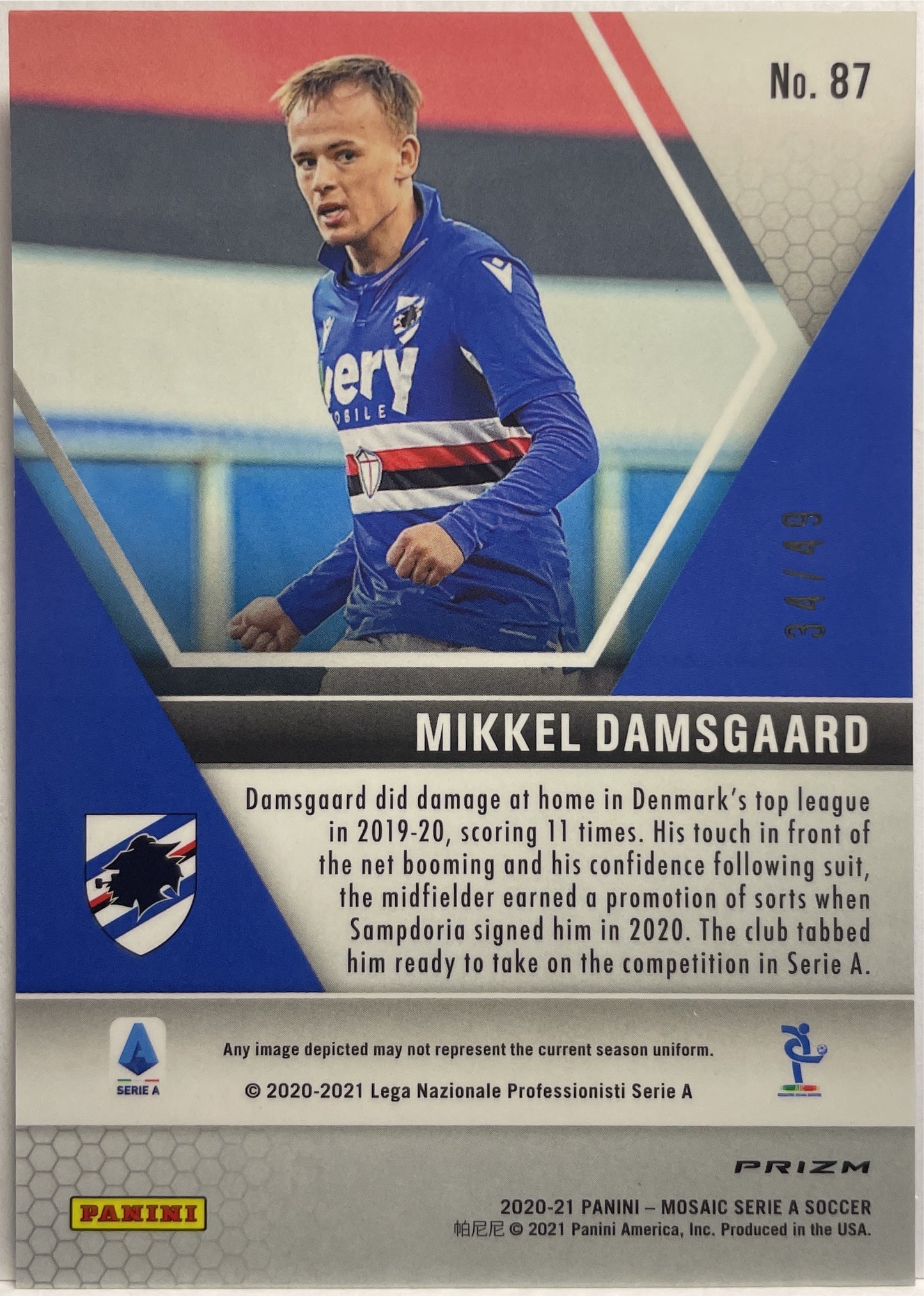 Mikkel Damsgaard 34/49 Rookie Purple Mosaic Serie A 2020/21