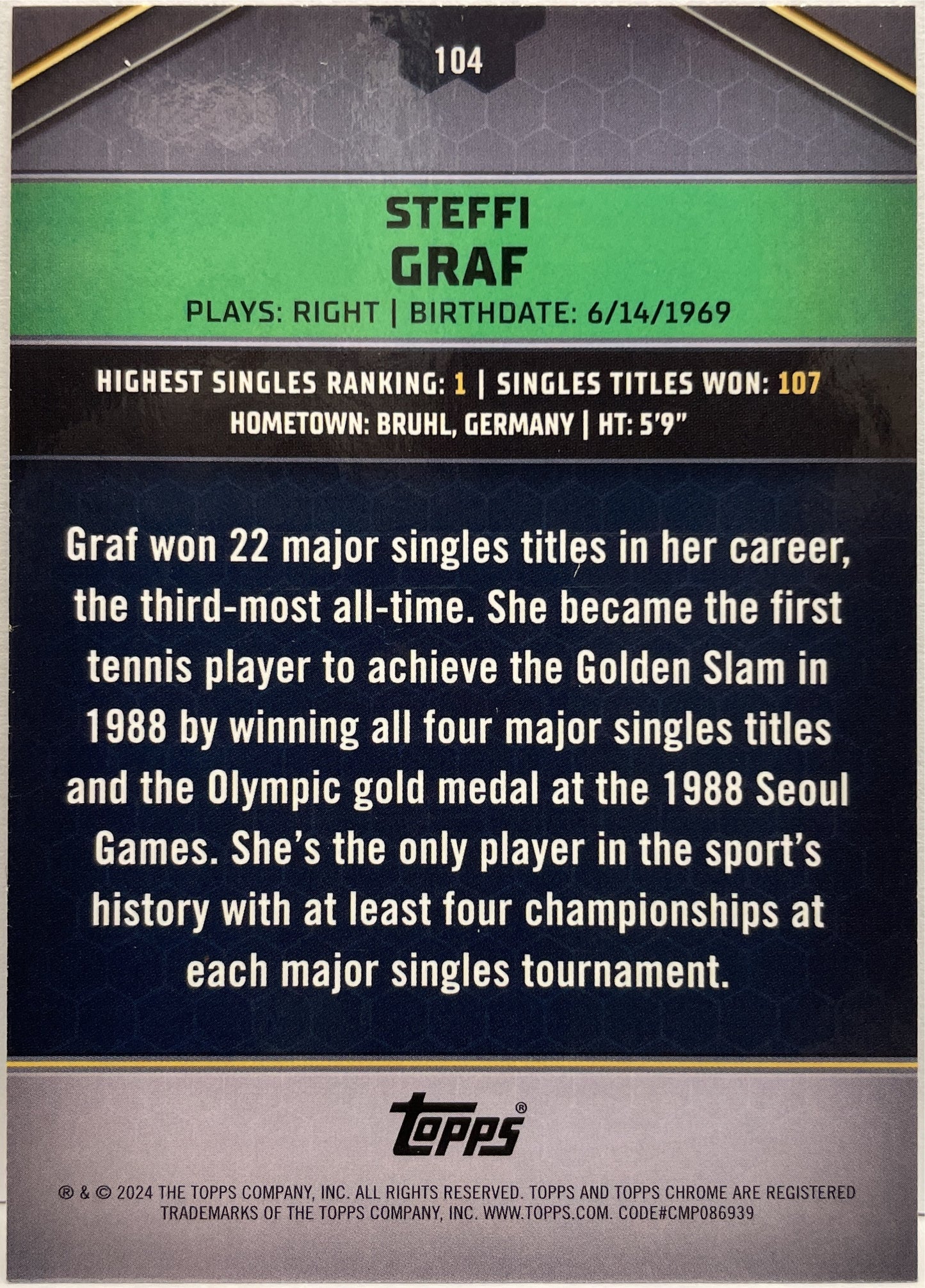 Steffi Graf 117/199 Aqua Topps Tennis Graphite 2024