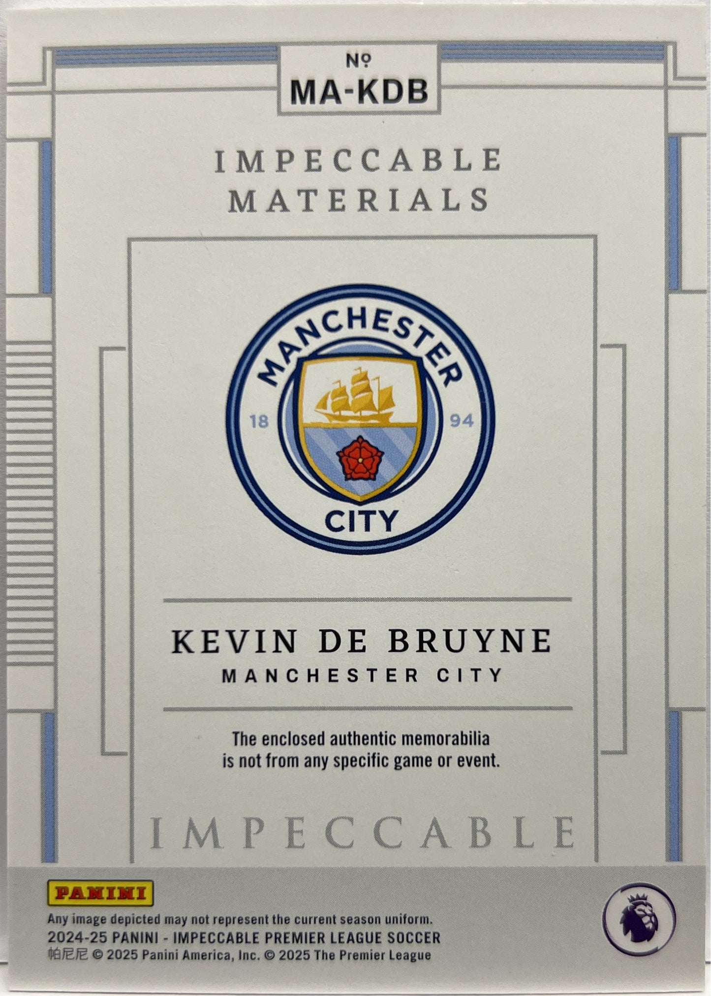 Kevin De Bruuyne 3/10 Patch Impeccable Materials Gold Impeccable Premier League 2024/25