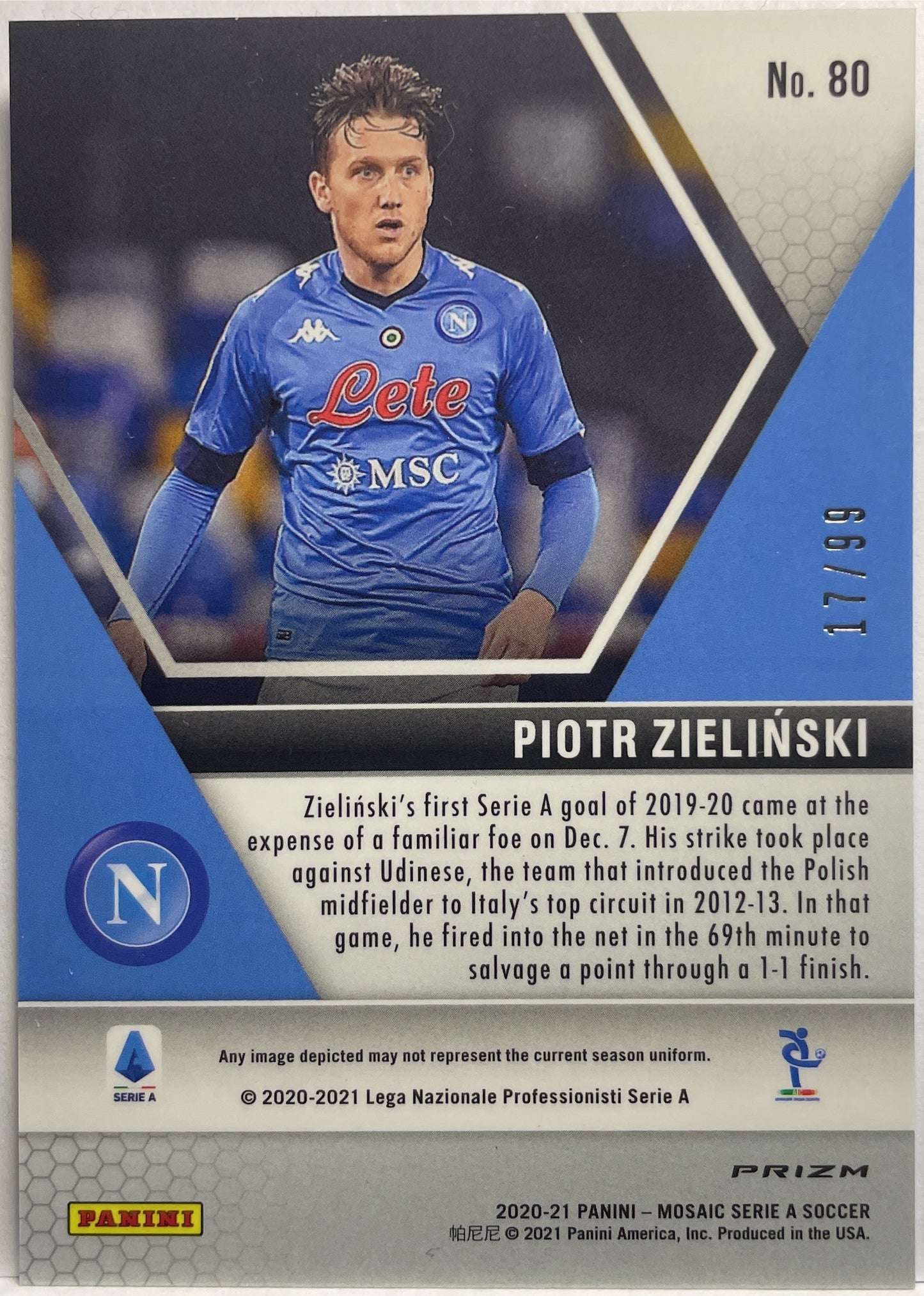 Piotr Zielinski 17/99 Blue Mosaic Serie A 2020/21