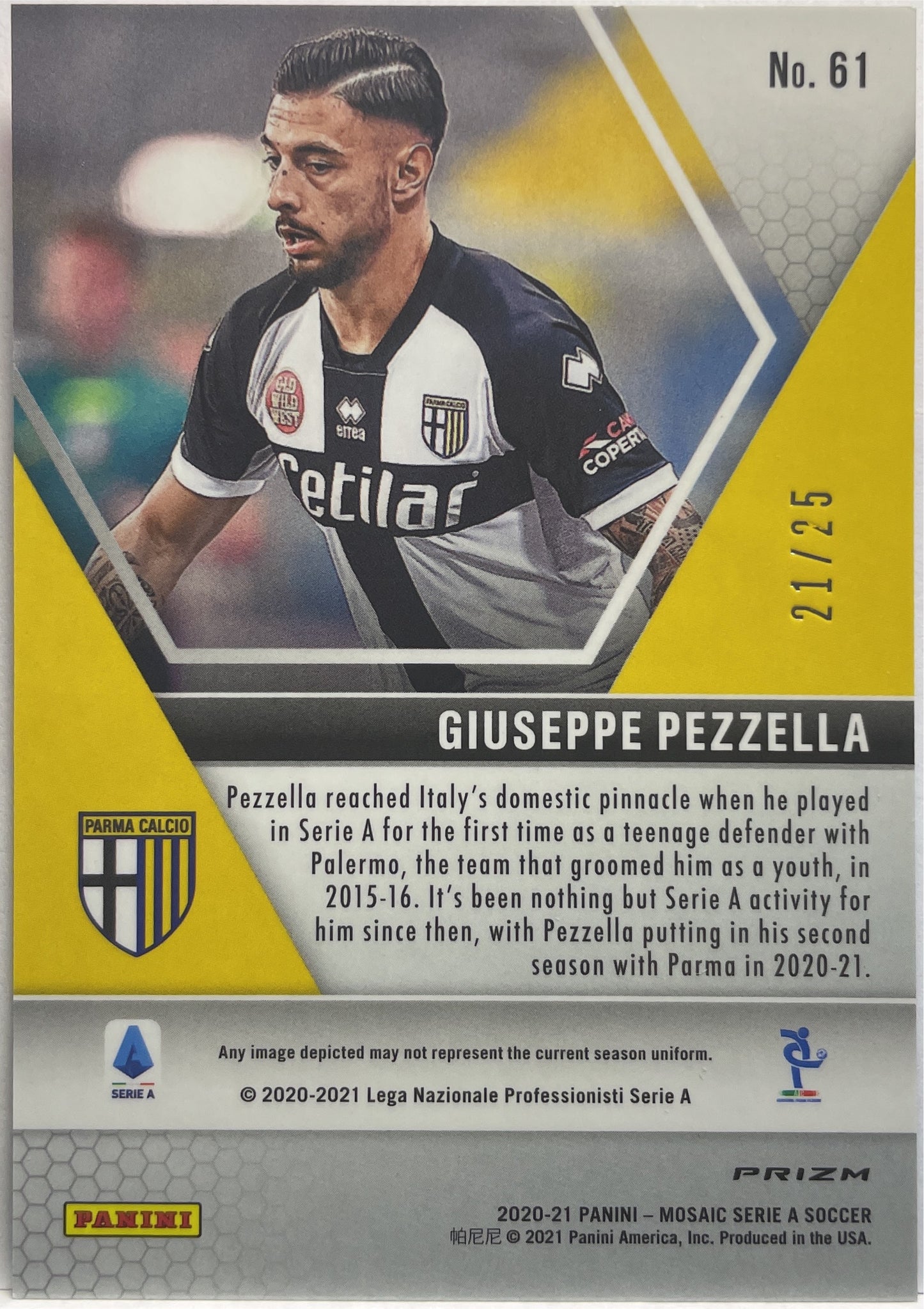 Giuseppe Pezzella 21/25 Rookie Pink Mosaic Serie A 2020/21