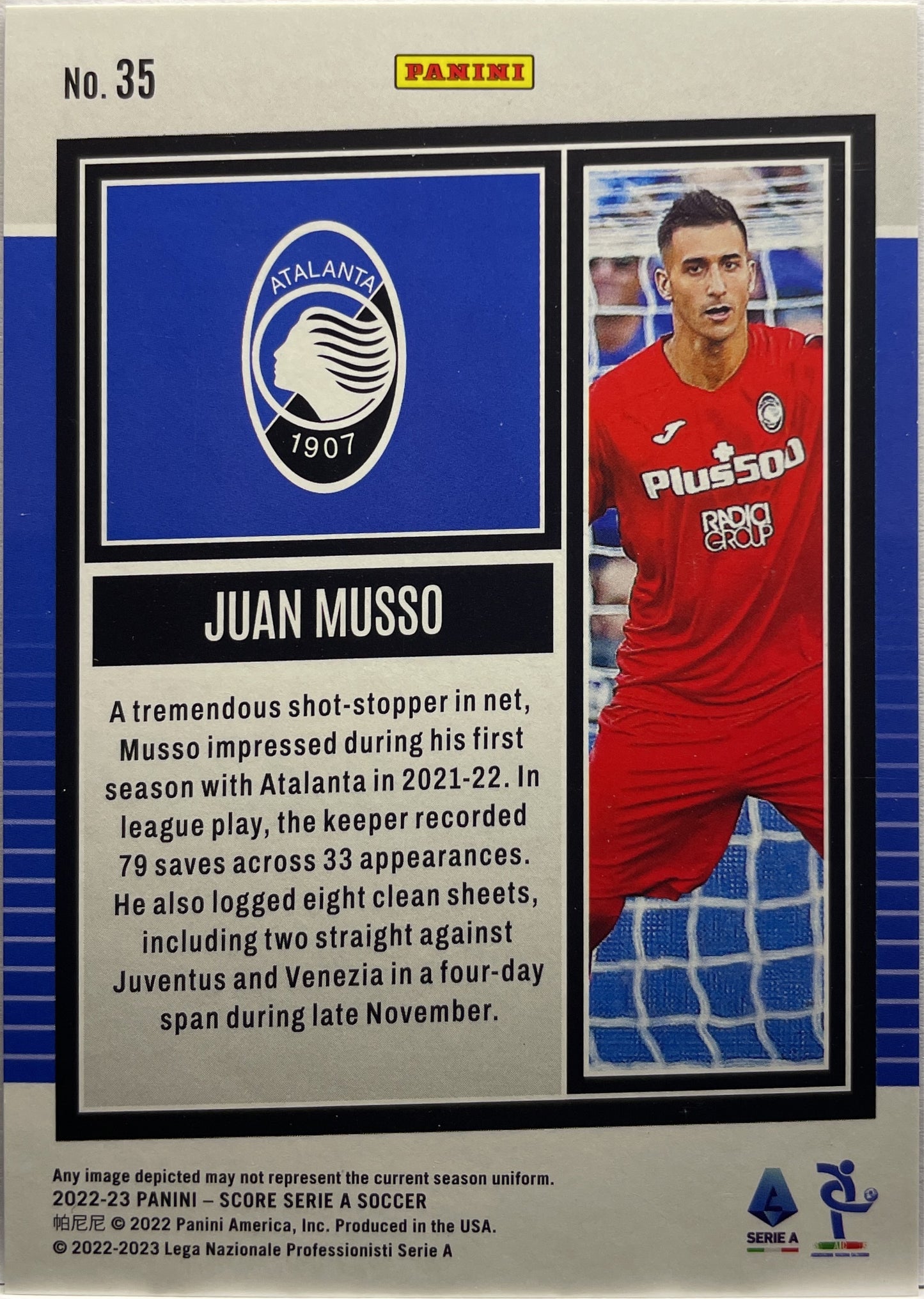 Juan Musso 29/60 Blue Laser Score Serie A 2022/23