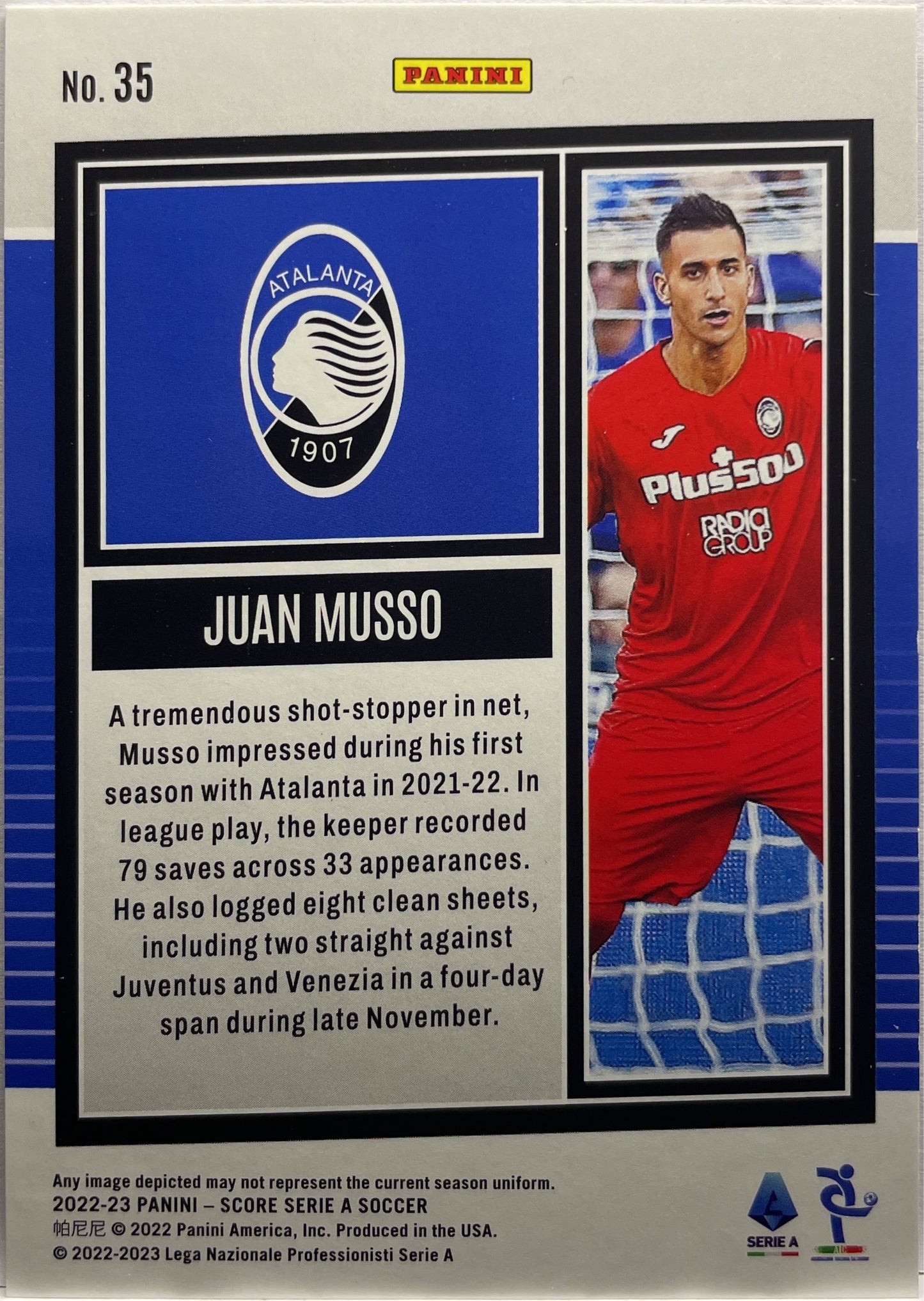 Juan Musso 24/65 Red Swirl Score Serie A 2022/23