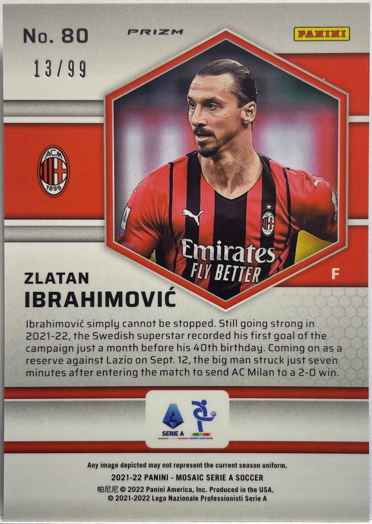 Zlatan Ibrahimovic 13/99 Blue Mosaic Serie A 2021/22