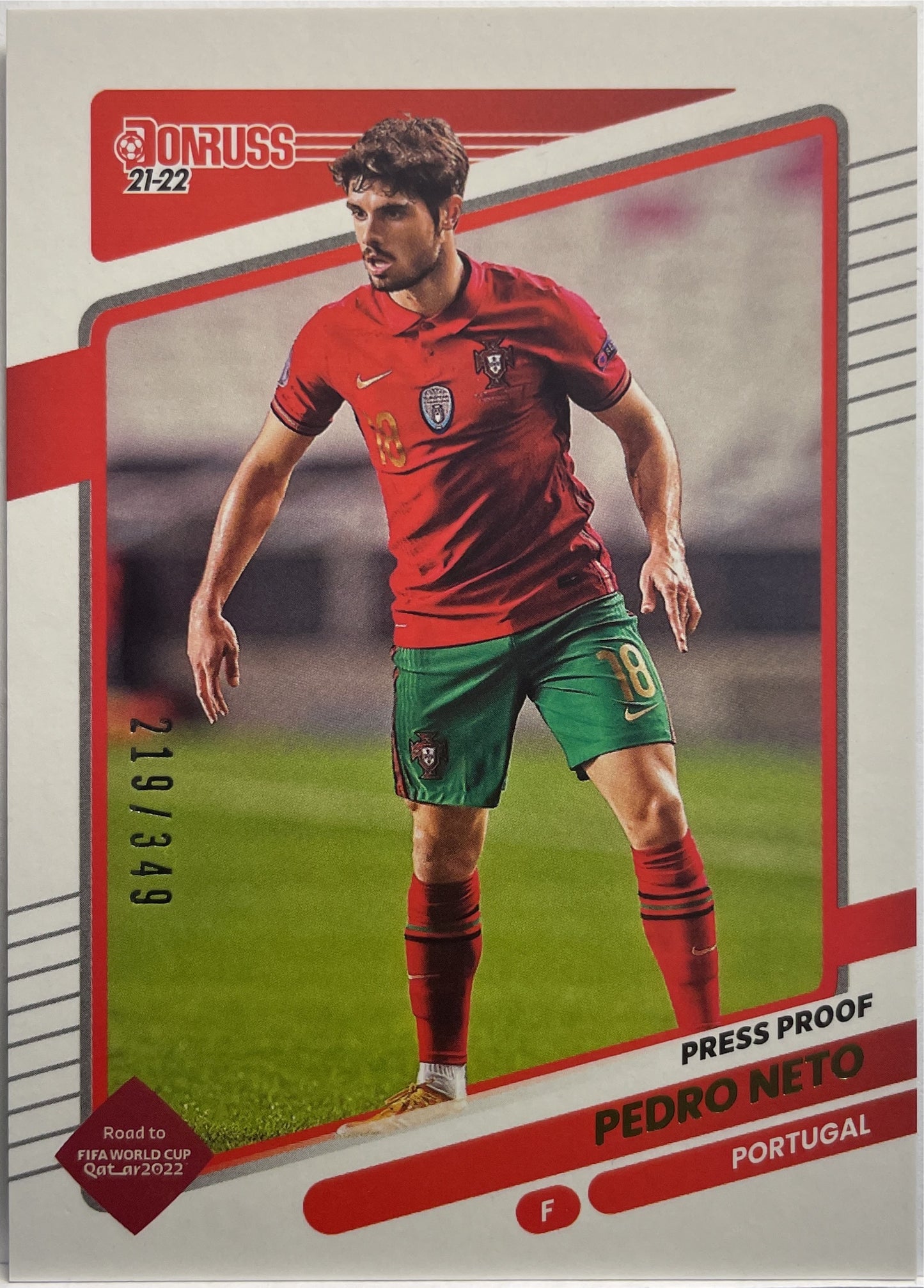 Pedro Neto 219/349 Press Proof Gold Donruss Road To Qatar 2021/22