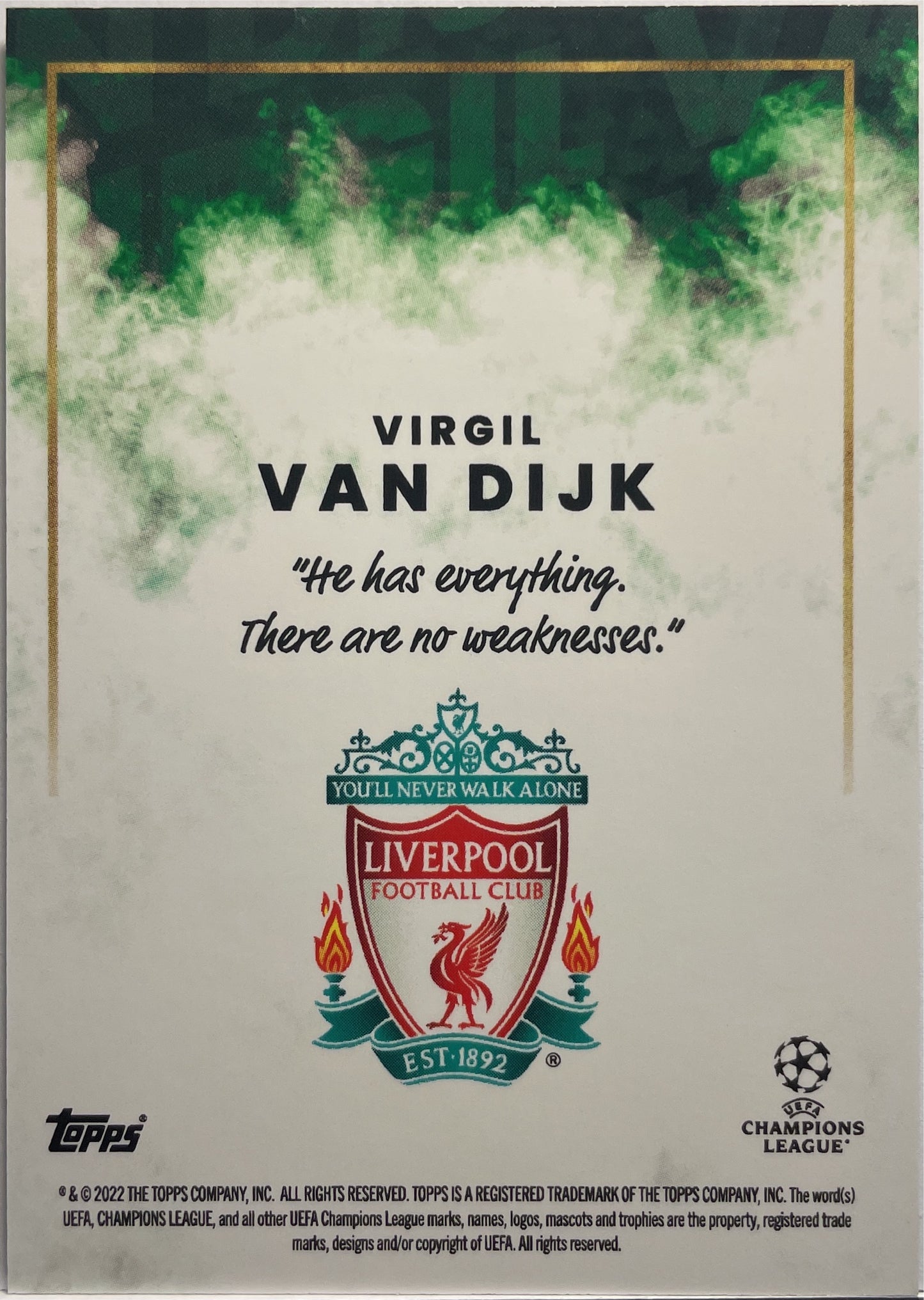 Virgil Van Dijk 54/99 Topps Topps Jose Mourinho Platinum Curated Set 2022